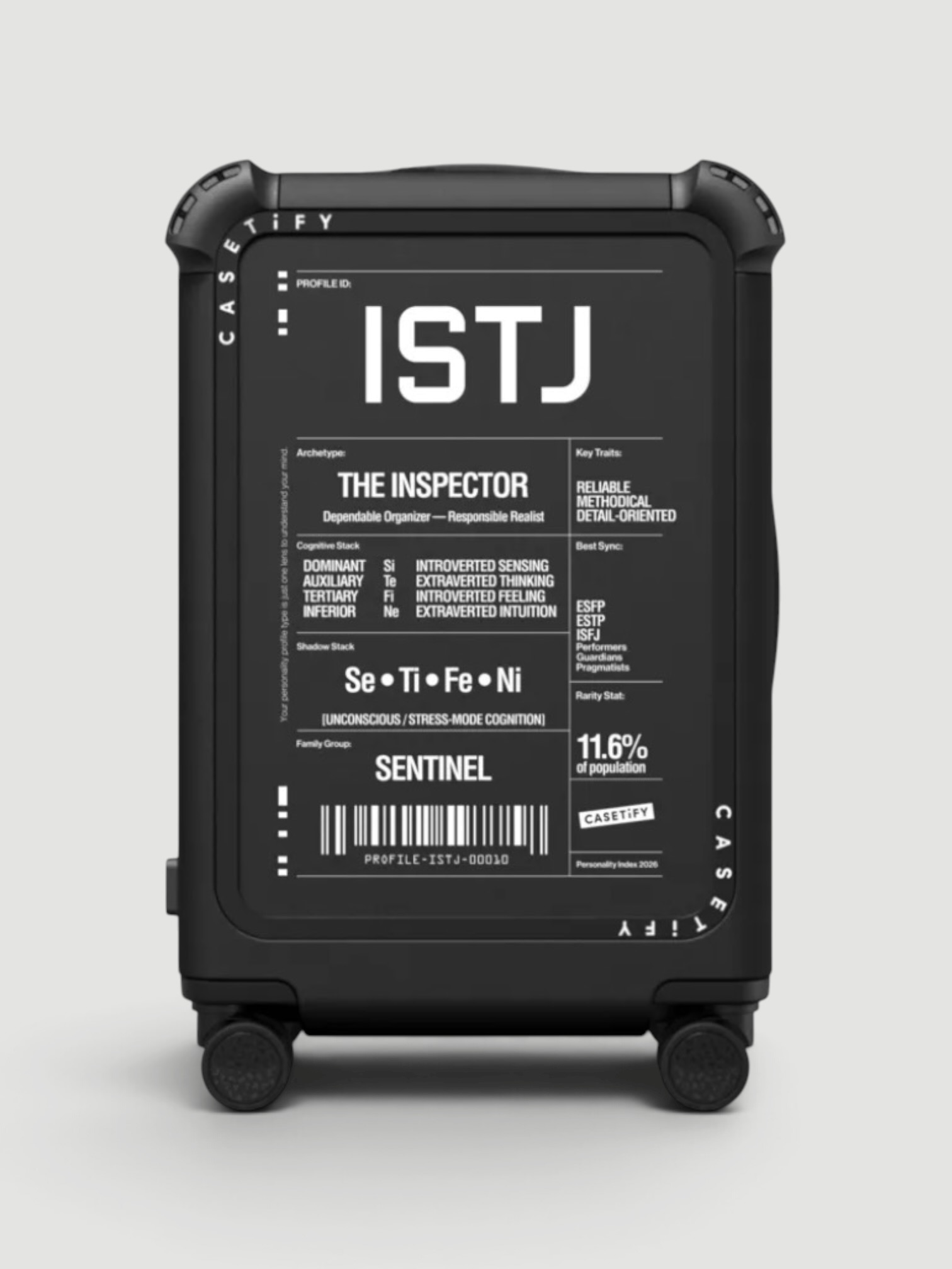 Casetify Bounce Carry-On Suitcase, ISTJ in matte black.