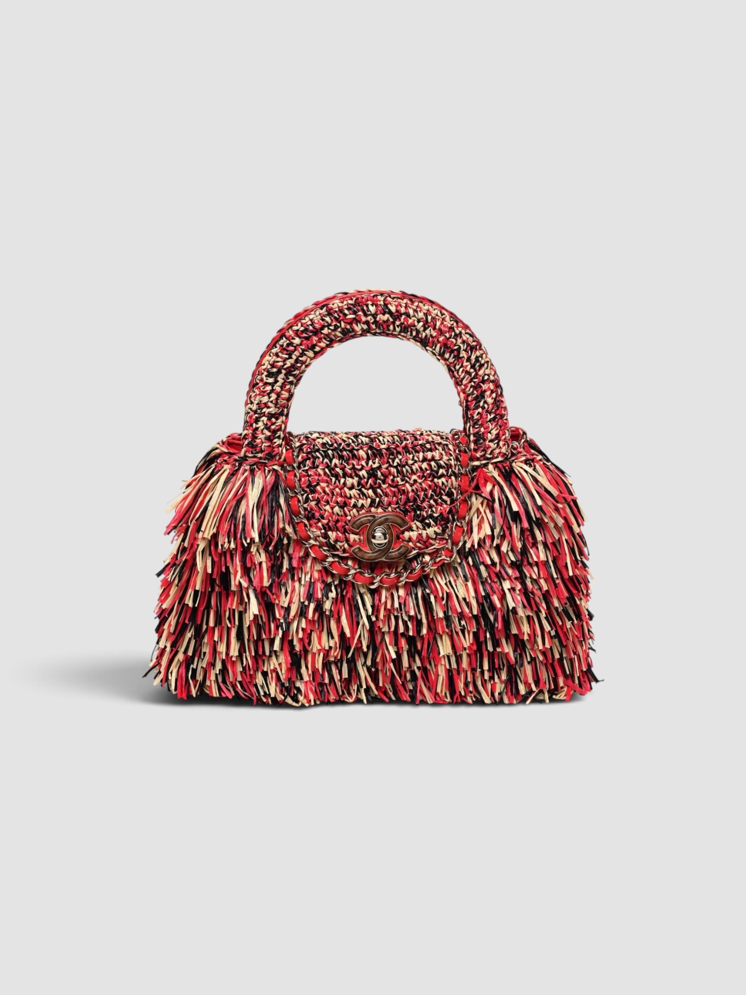 Chanel Raffia Fringe Nano Kelly Shopper.