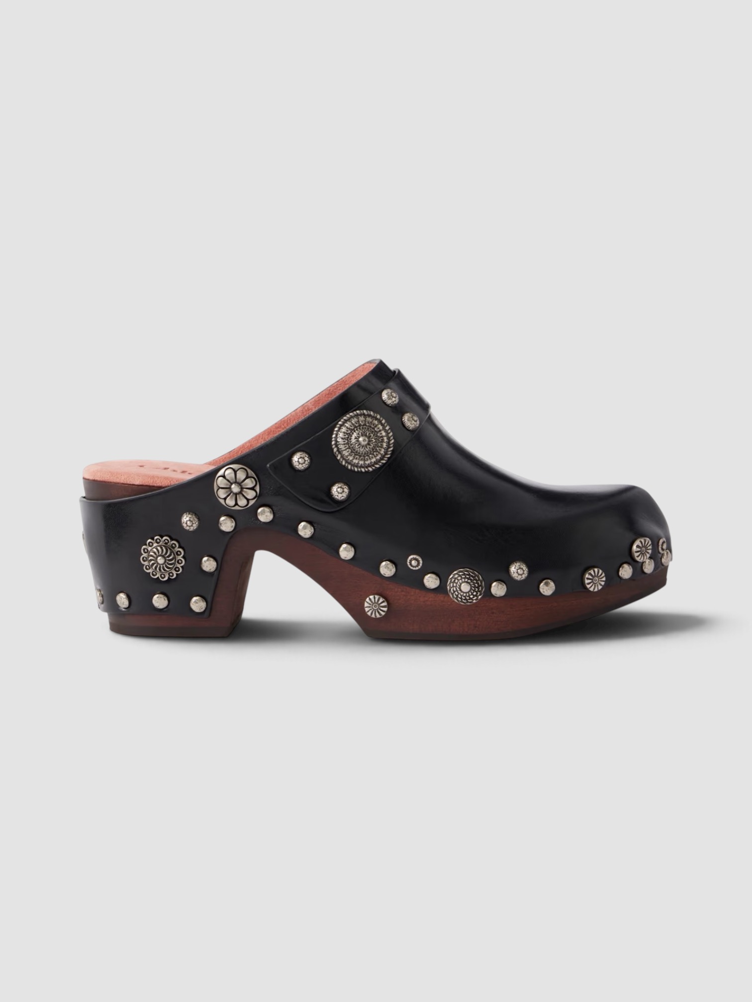 Chloe Talis Embellished Leather Clogs in black, worn with Mariah cami by Lioness in black, Dala Isle Jean, Phoebe Philo 25mm Leather Belt, RayBan Puffed Wayfarer, the day. Styled by Sharon Lombardo for FDV Concierge.
