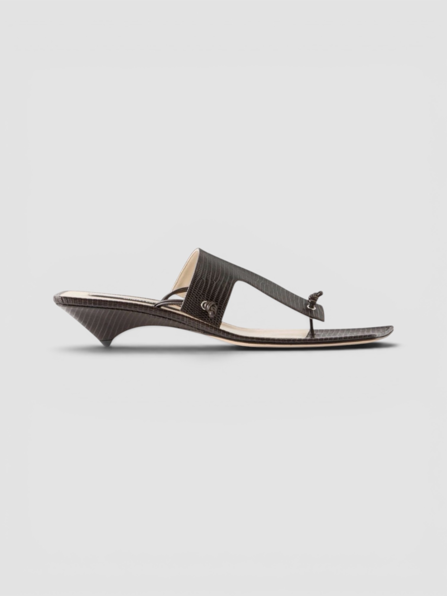 Christen Edge T-Strap 35 Lizard-Effect Leather Sandals in black.
