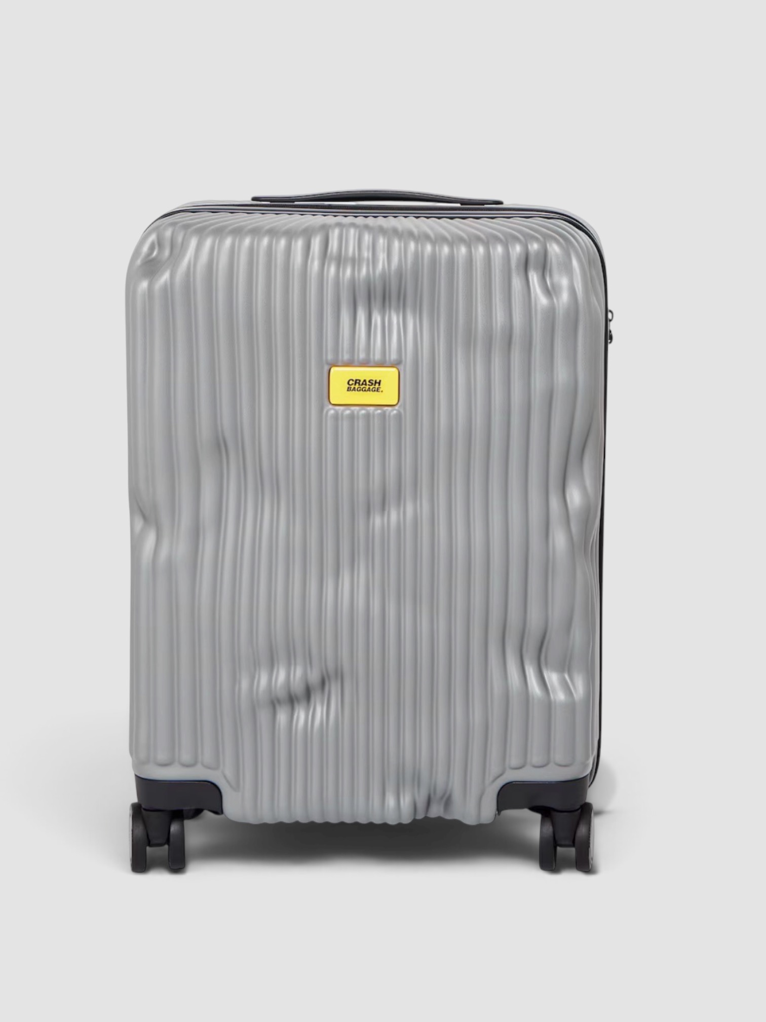 Crash Baggage Stripe Cabin Small Suitcase in silver.