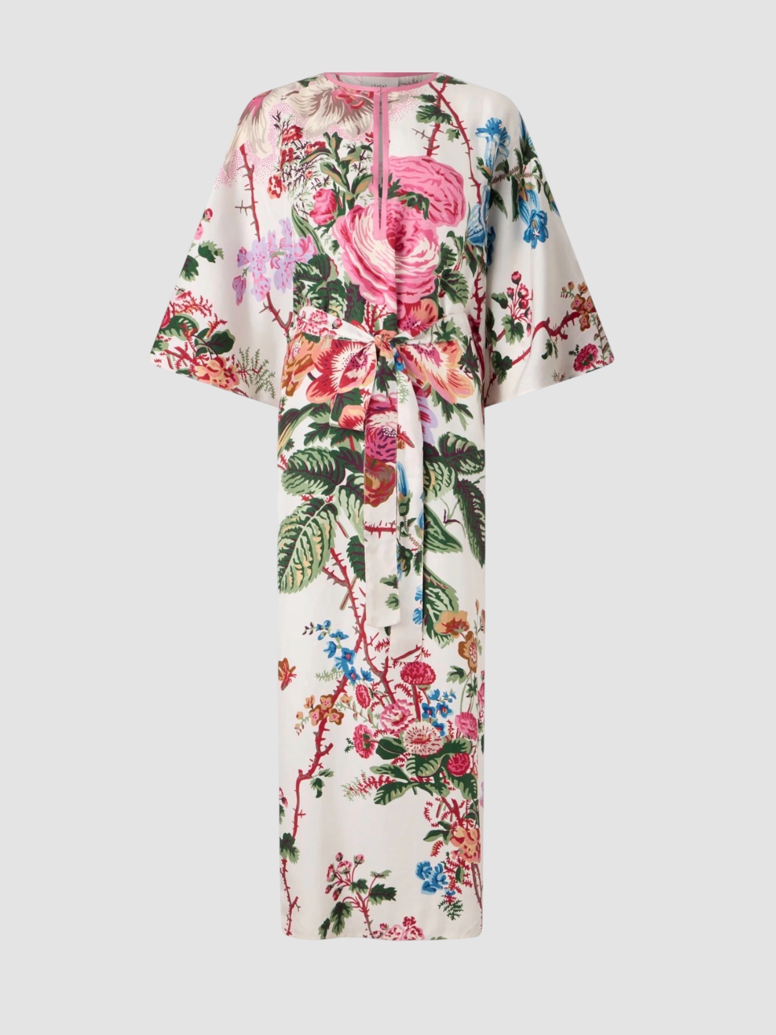D'Ascoli Capri Silk Kaftan in cream floral. Styled by Sharon Lombardo for FDV Concierge.