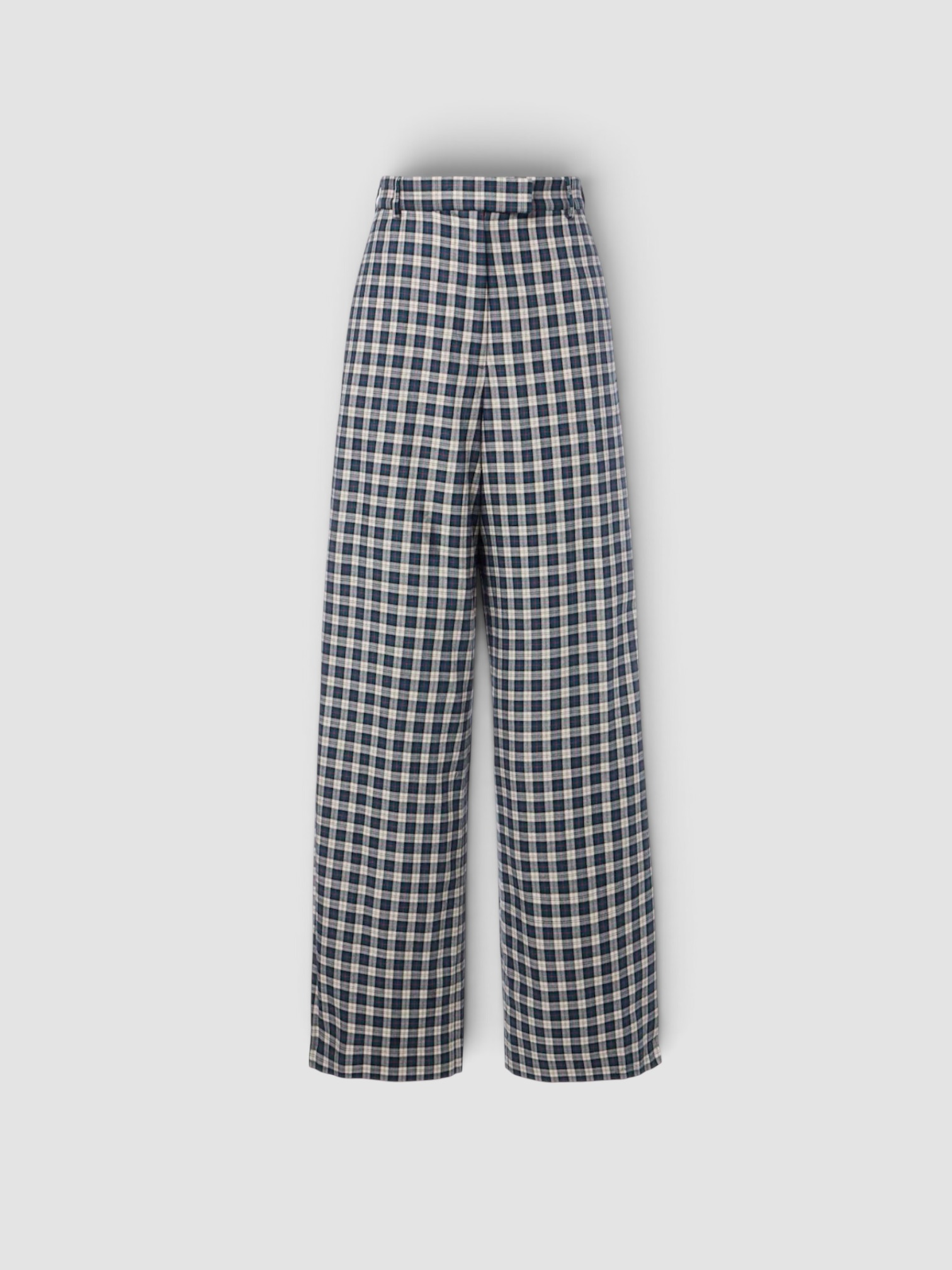 Dries Van Noten Checked Cotton Flannel Wide-Leg Pants in navy plaid. Styled by Sharon Lombardo for FDV Concierge.