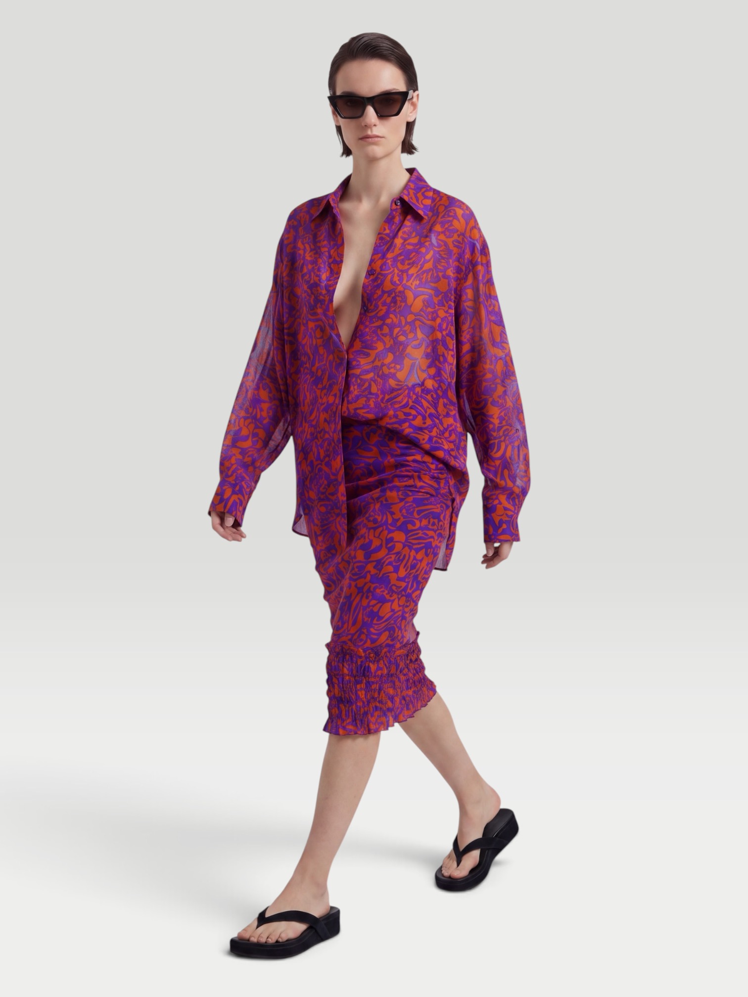 Dries Van Noten Clavelly Shirt in purple/orange. Styled by Sharon Lombardo for FDV Concierge.