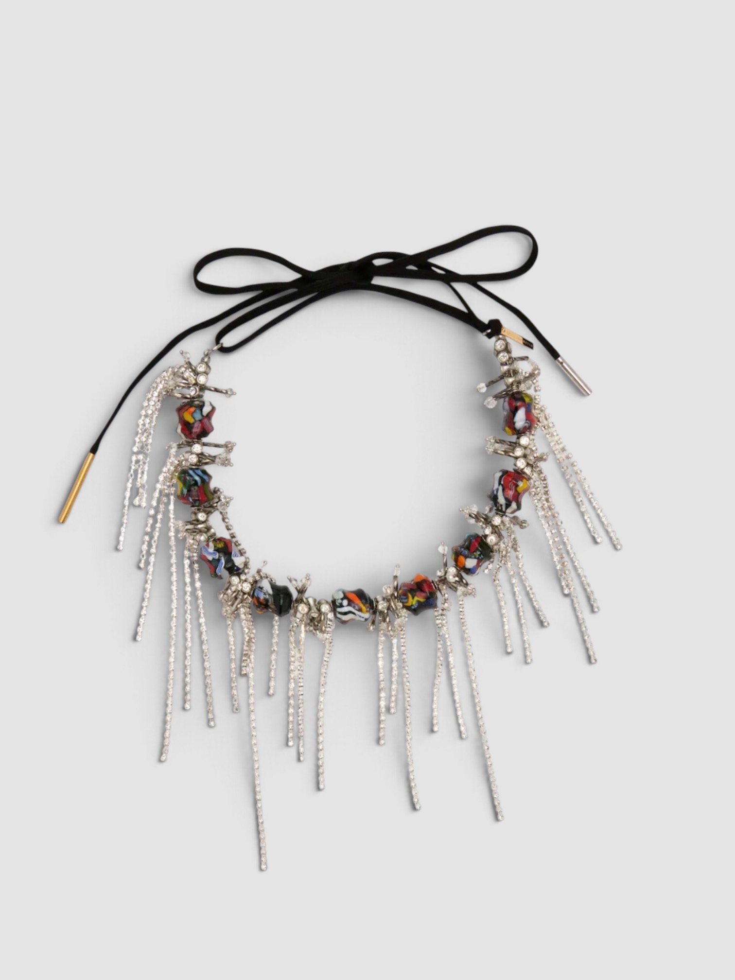 Dries Van Noten Embellished Fringed Necklace in metallic.