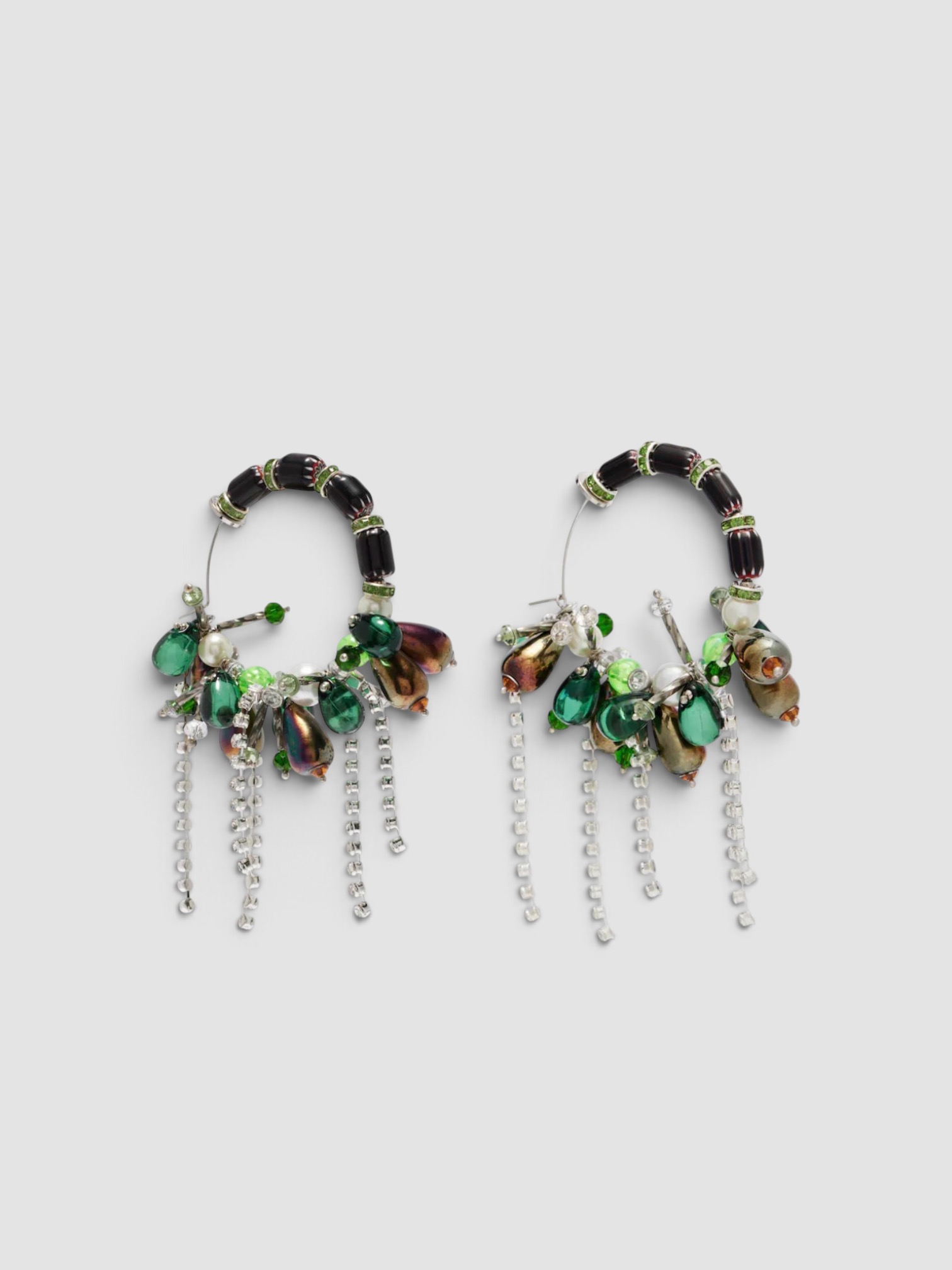 Dries Van Noten Embellished Hoop Earrings in green.