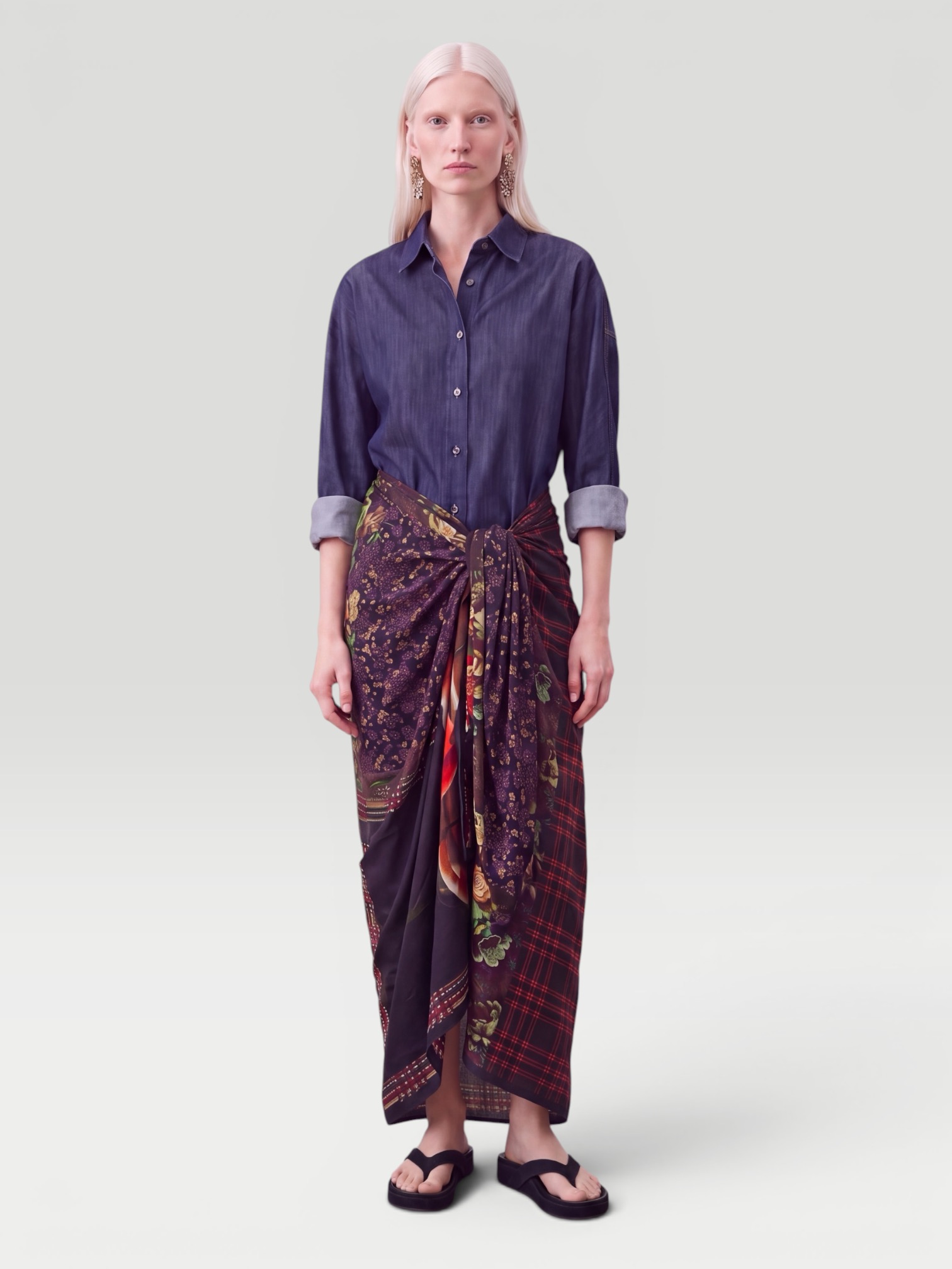 Dries Van Noten Flara Scarf Skirt in floral multi. Styled by Sharon Lombardo for FDV Concierge.