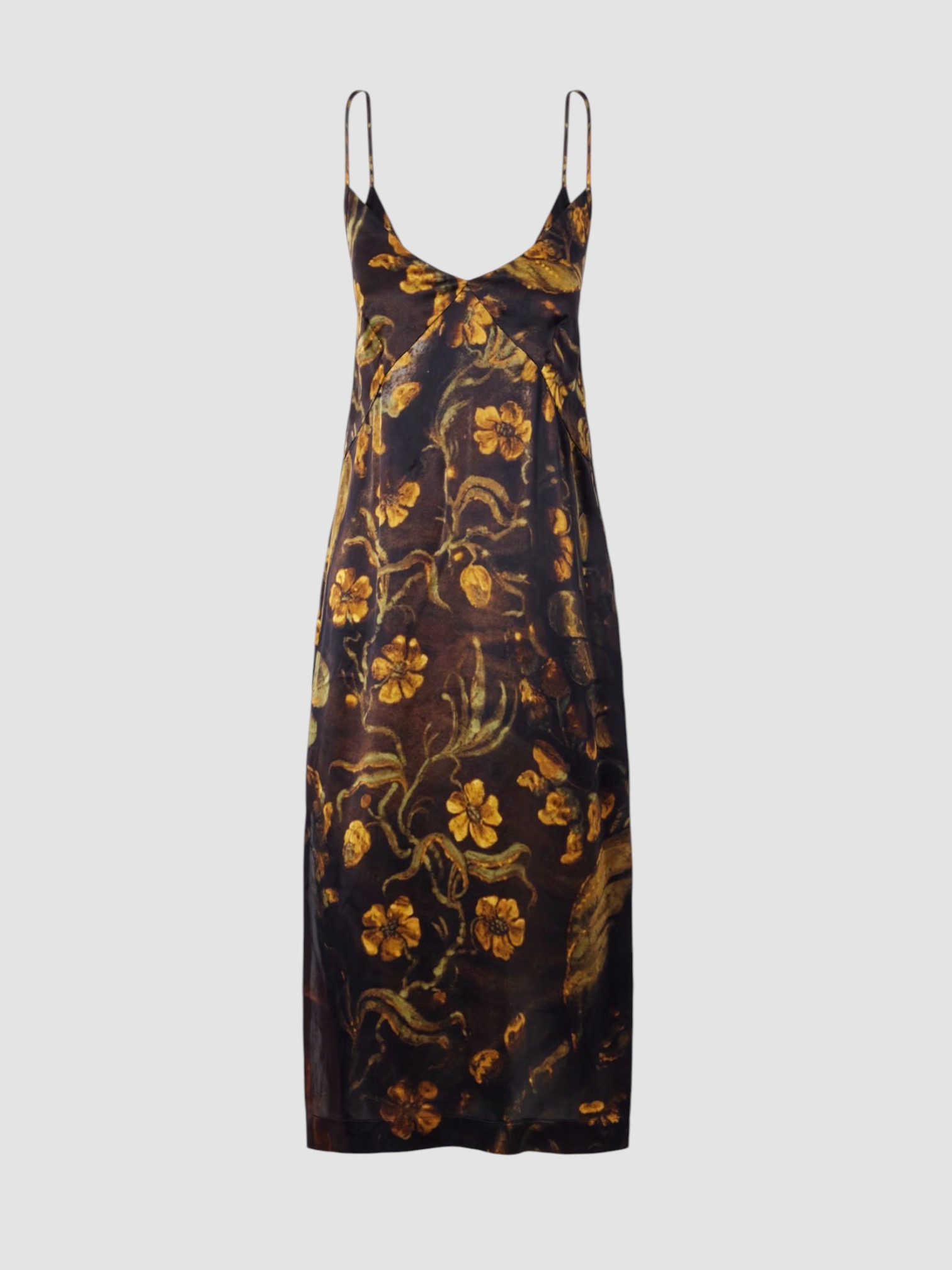 Dries Van Noten Floral Midi Dress in black, worn with Alaïa Heel Thong Mules in Velvet. Styled by Sharon Lombardo for FDV Concierge.