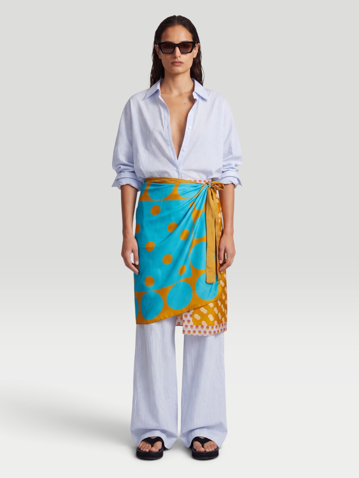 Dries Van Noten Pila Pants in light blue. Styled by Sharon Lombardo for FDV Concierge.