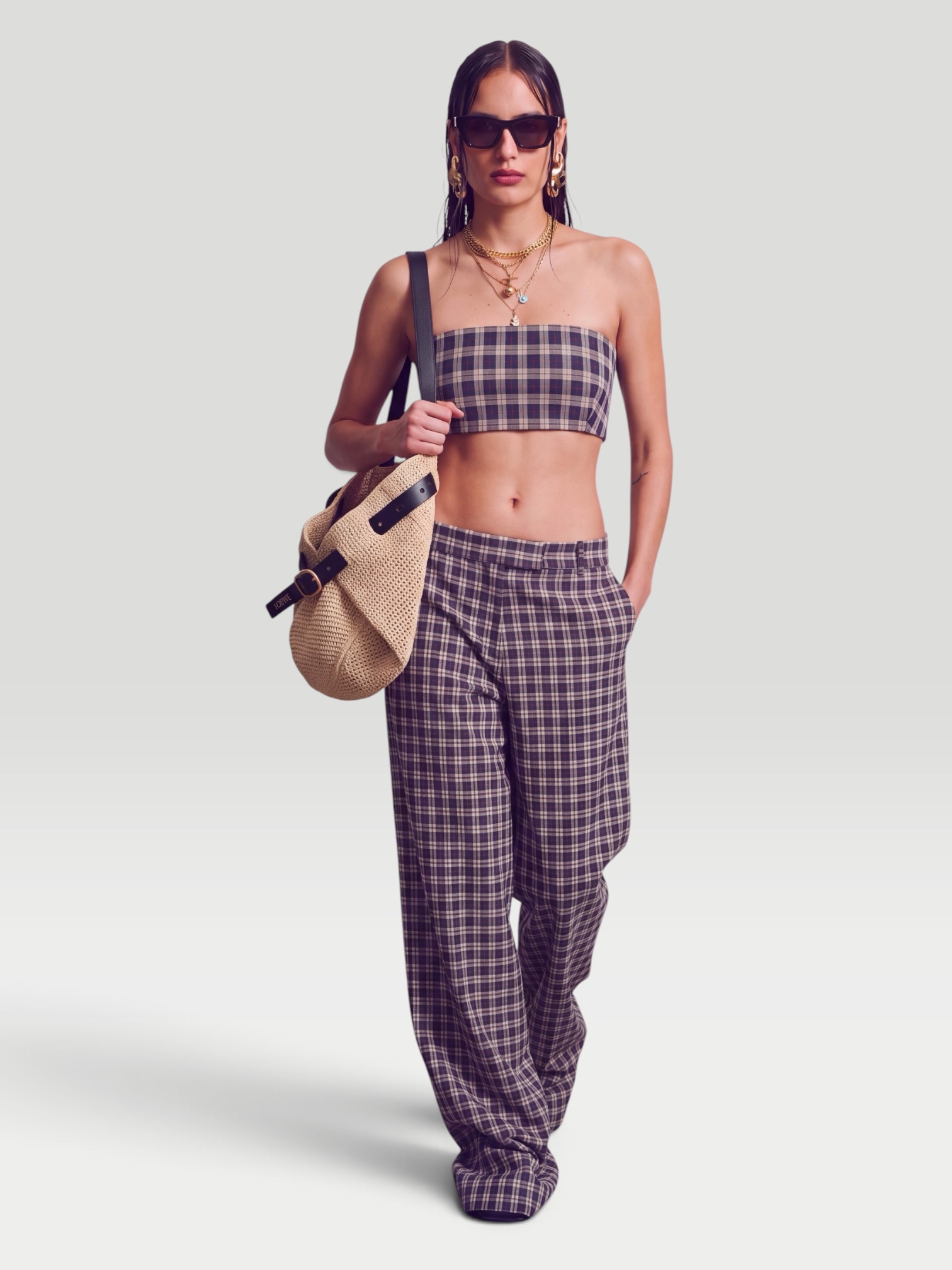 Dries Van Noten Plaid Cotton Flannel Bandeau Top. Styled by Sharon Lombardo for FDV Concierge.