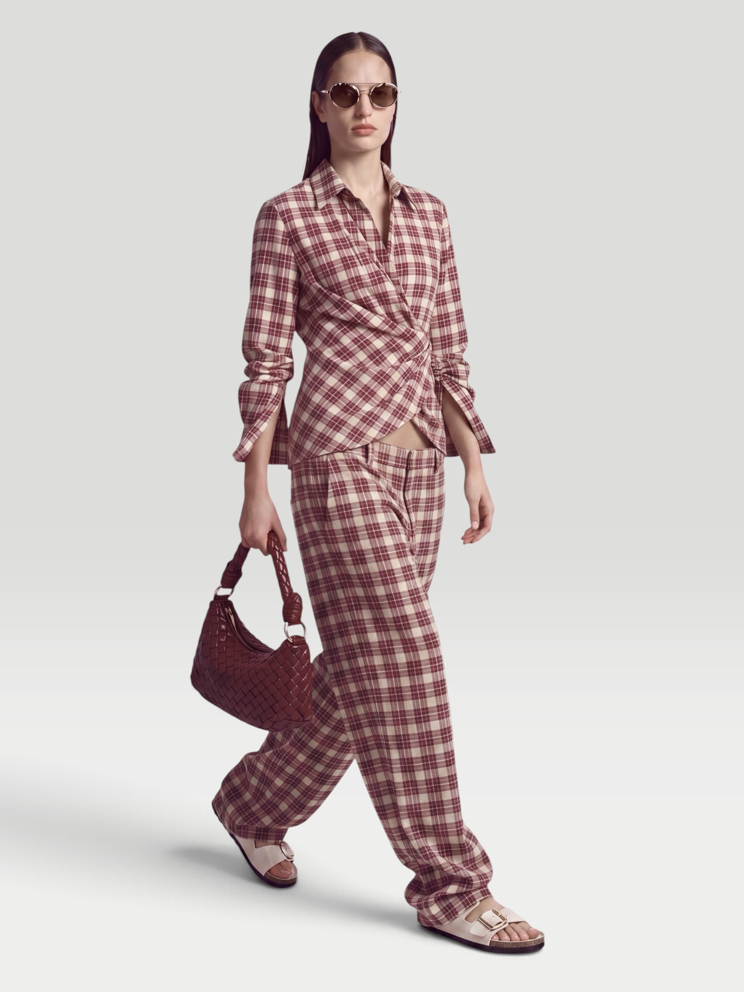 Dries Van Noten Plaid Cotton Wide-Leg Pants in ecru. Styled by Sharon Lombardo for FDV Concierge.