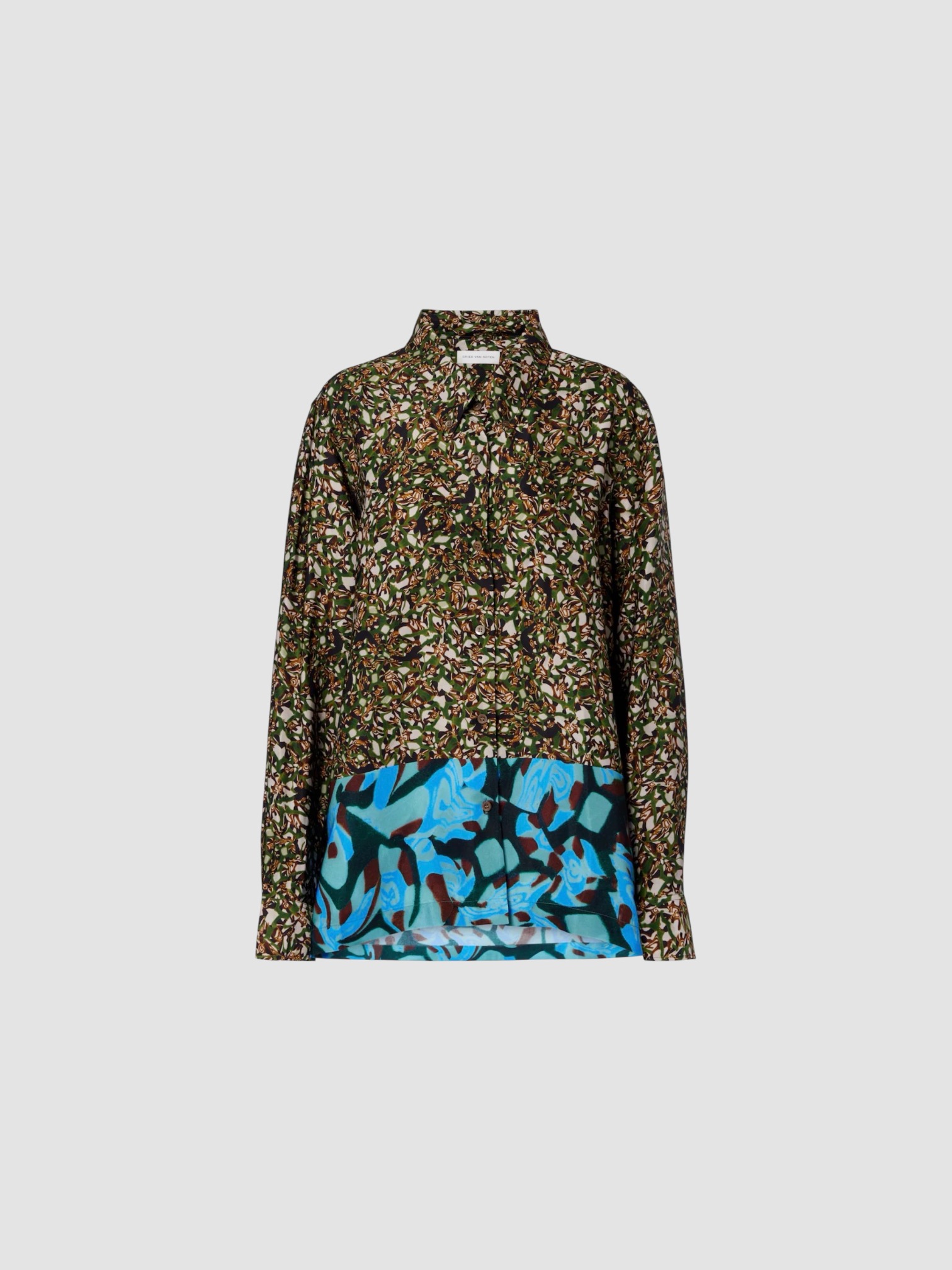 Dries Van Noten Printed Shirt in green/turquoise. Styled by Sharon Lombardo for FDV Concierge.