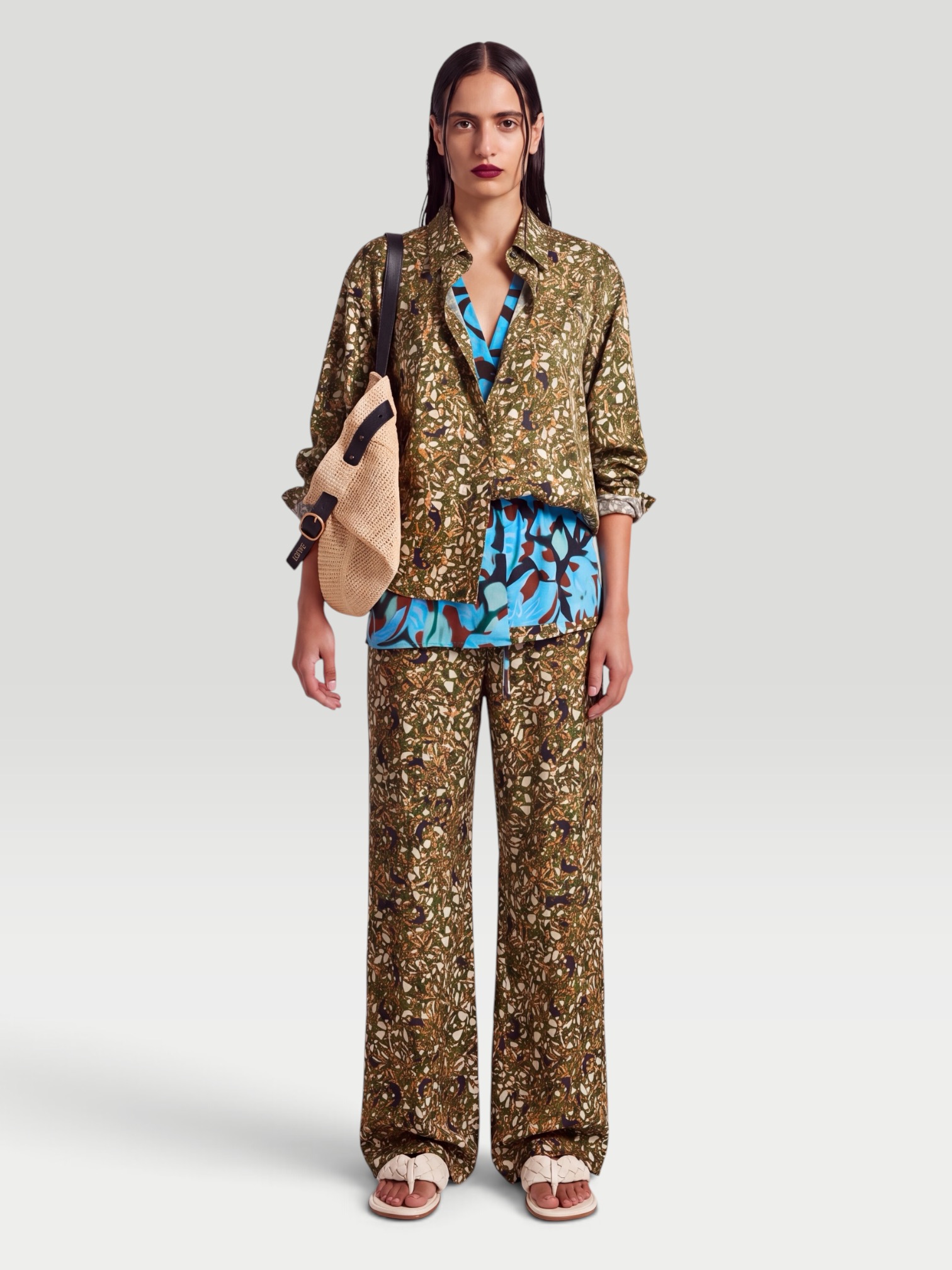 Dries Van Noten Printed Shirt in green/turquoise. Styled by Sharon Lombardo for FDV Concierge.