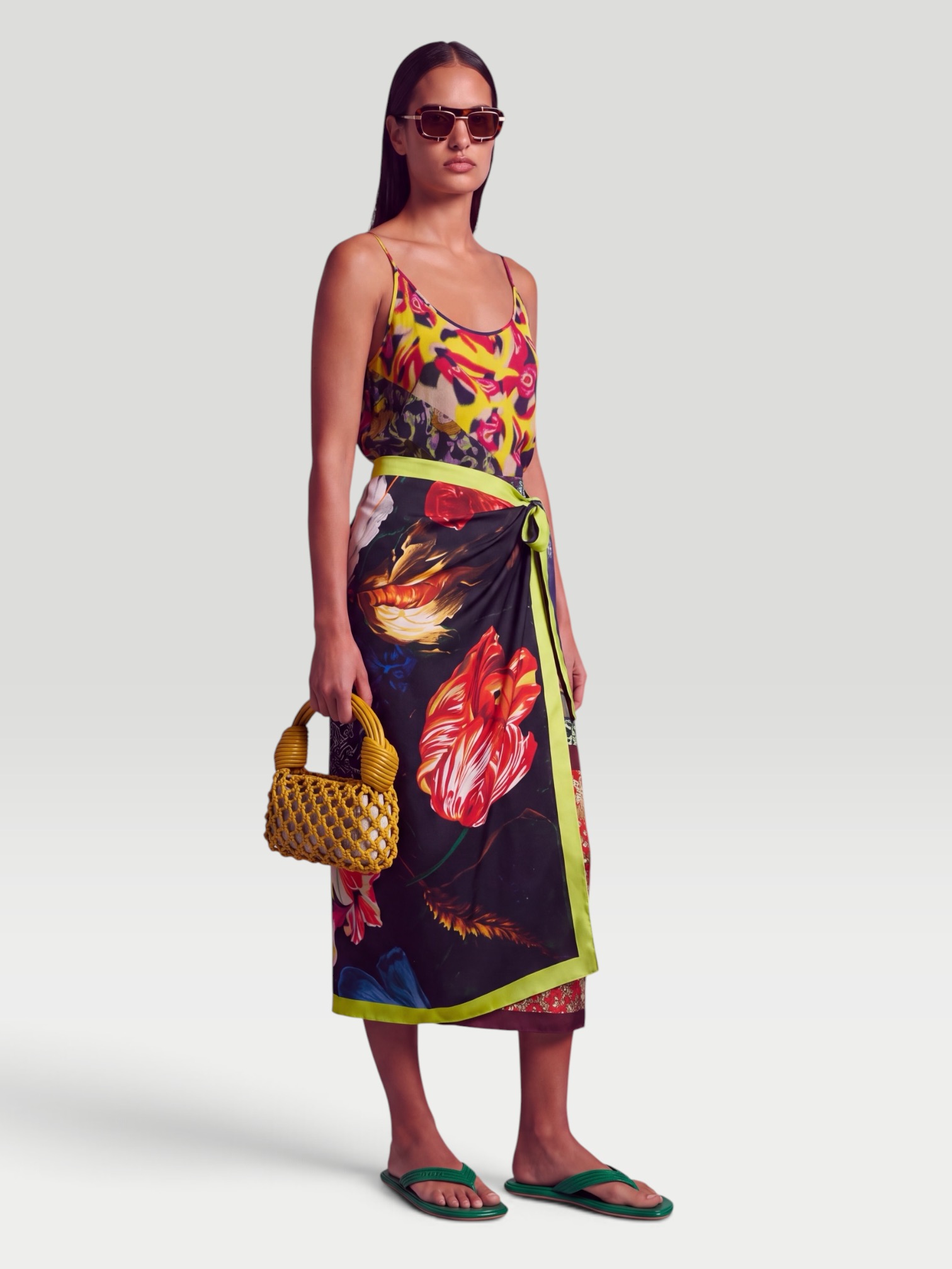 Dries Van Noten Printed silk wrap skirt. Styled by Sharon Lombardo for FDV Concierge.