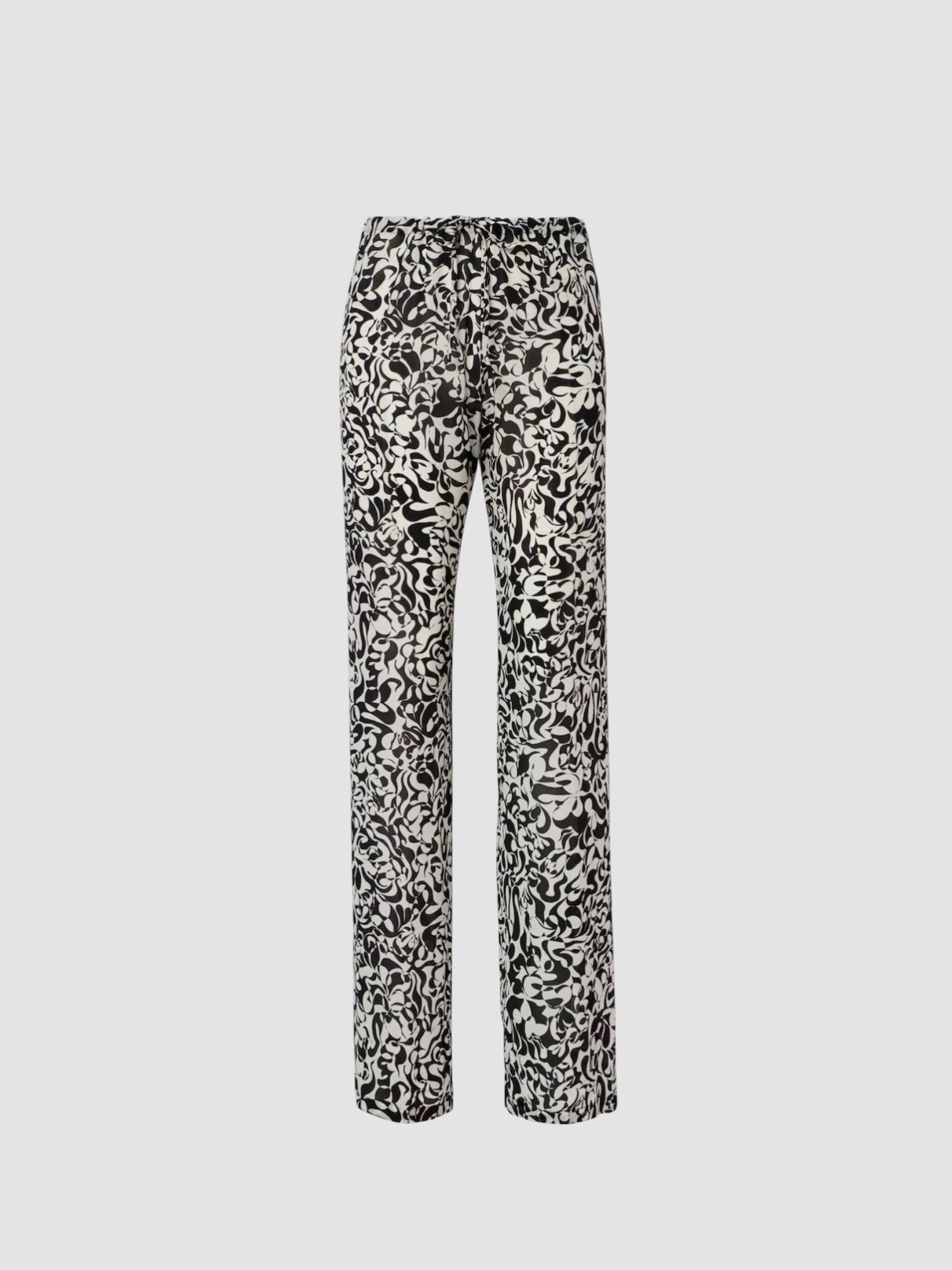 Dries Van Noten Printed Straight Pants in black/cream, worn with Dries Van Noten Printed Blouse, Phoebe Philo Frizz Flip Flop, Phoebe Philo Small Gig Leather Shoulder Bag, Phoebe Philo Peak Sunglasses, walking the city. Styled by Sharon Lombardo for FDV Concierge.
