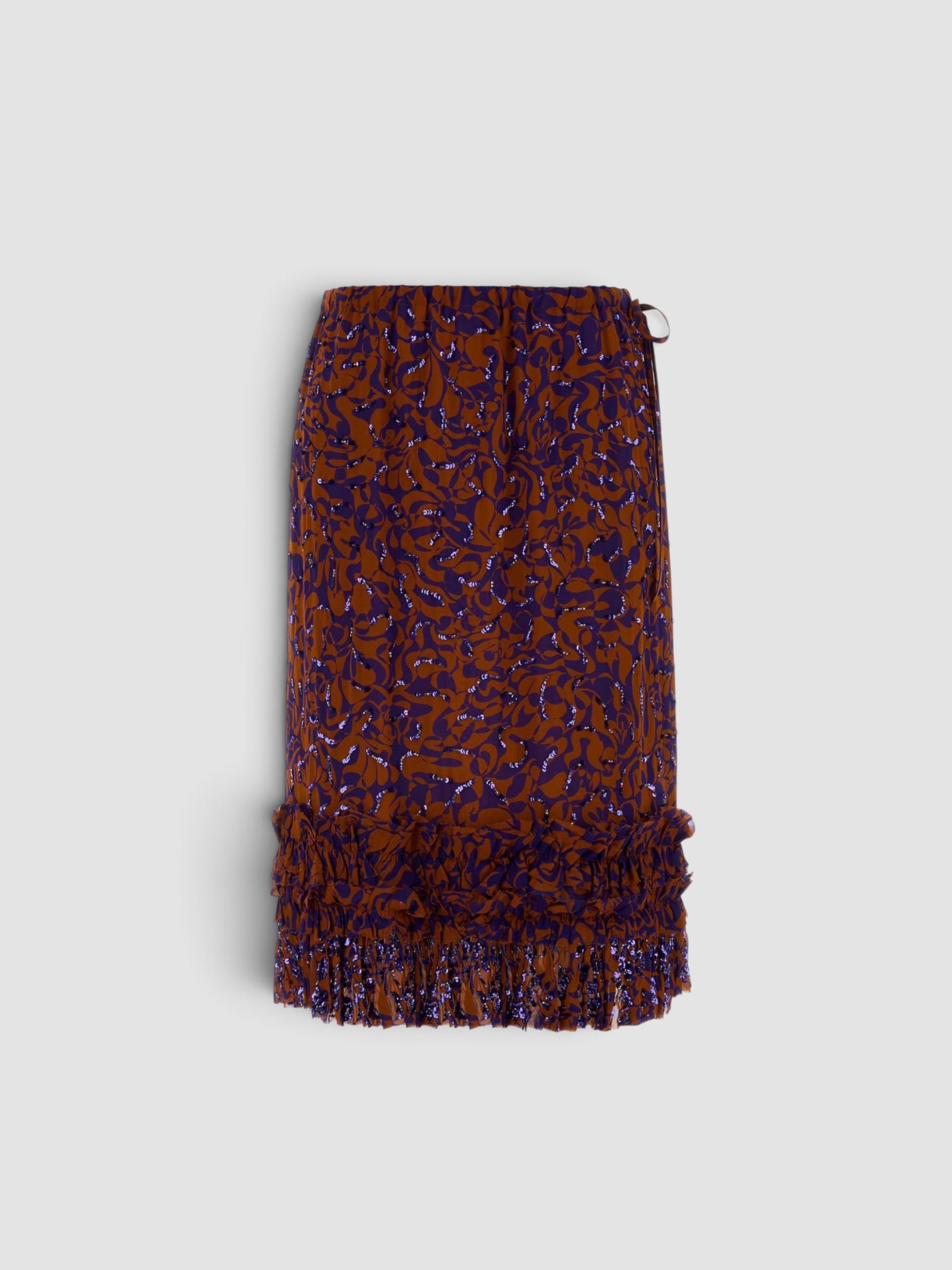 Dries Van Noten Printed Viscose Scotts Skirt in purple/rust. Styled by Sharon Lombardo for FDV Concierge.