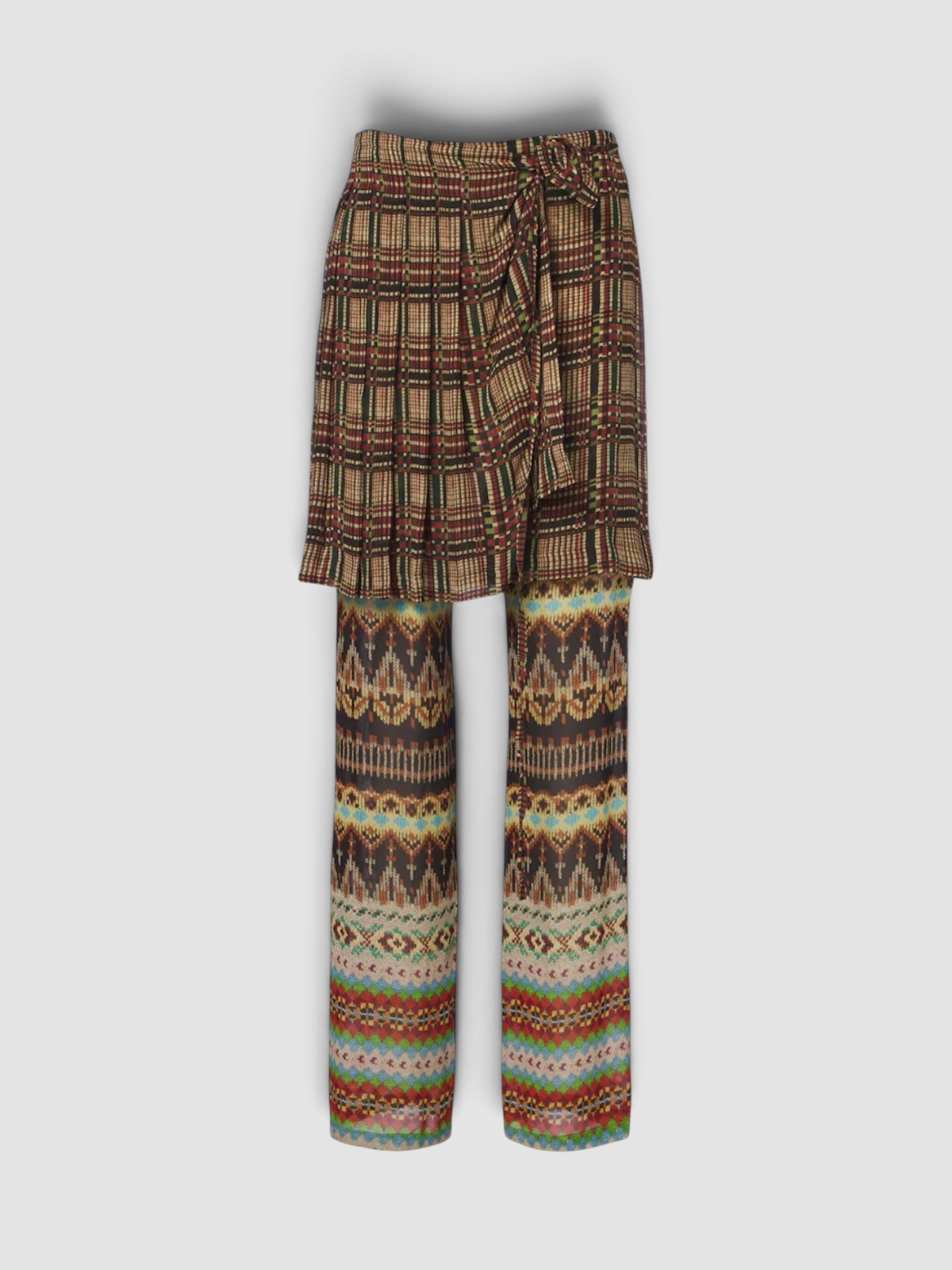 Dries Van Noten Printed Layered Wide-Leg Pants, worn with Bottega Veneta Sampieri Flat Thong. Styled by Sharon Lombardo for FDV Concierge.