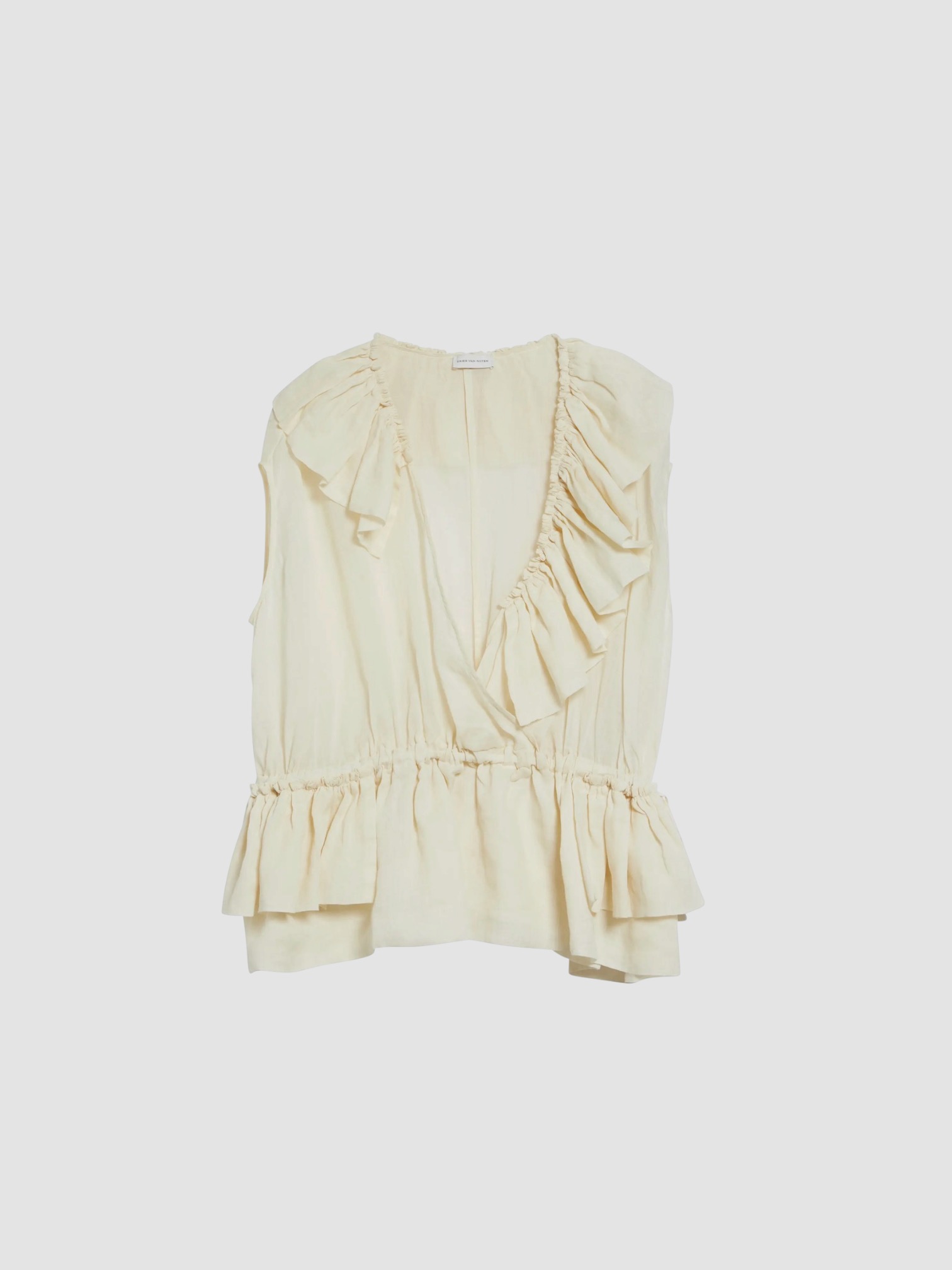 Dries Van Noten Ruffled Mousseline Top in ivory. Styled by Sharon Lombardo for FDV Concierge.