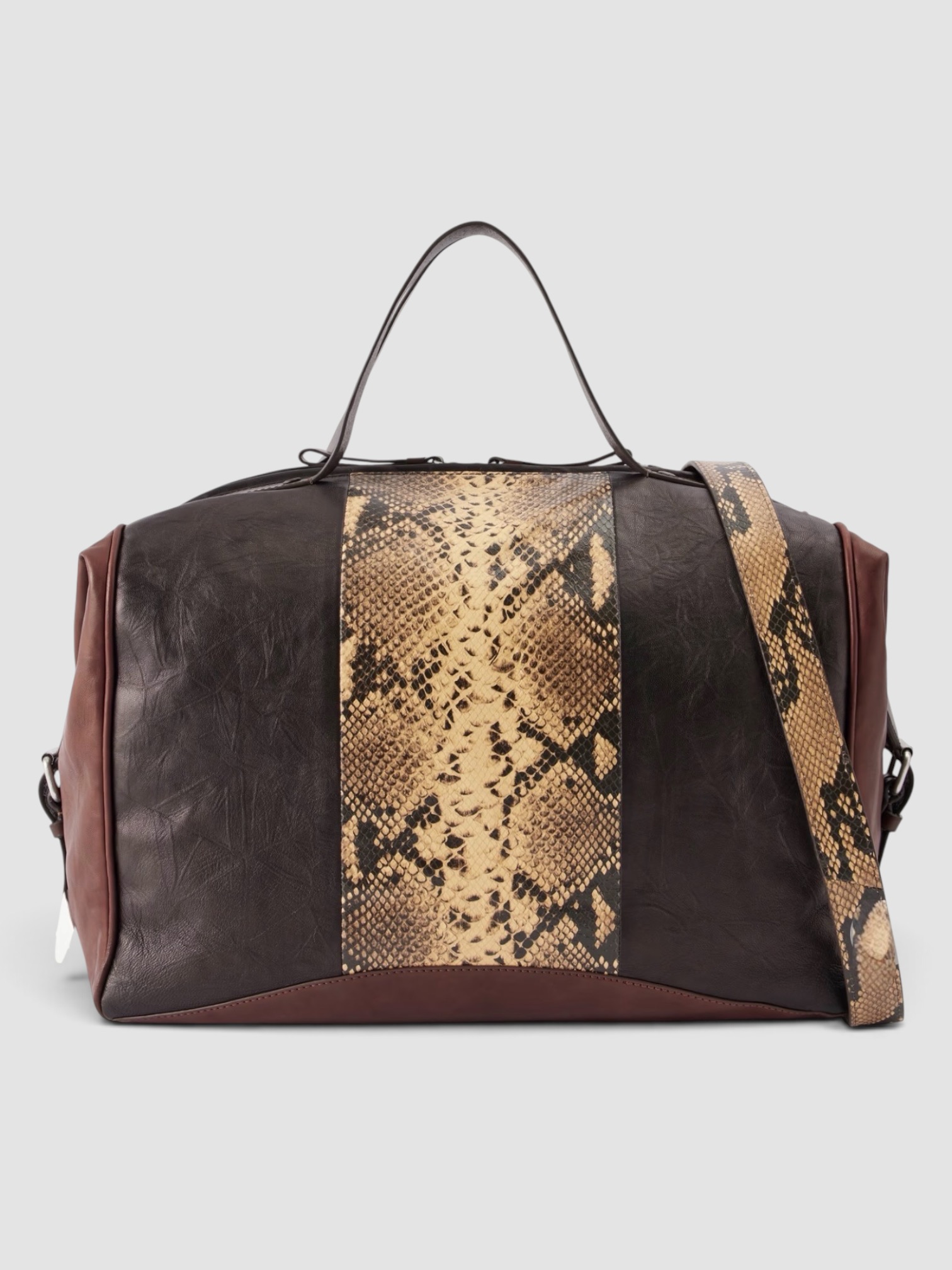 Dries Van Noten Snake-effect Leather Weekend Bag in brown.