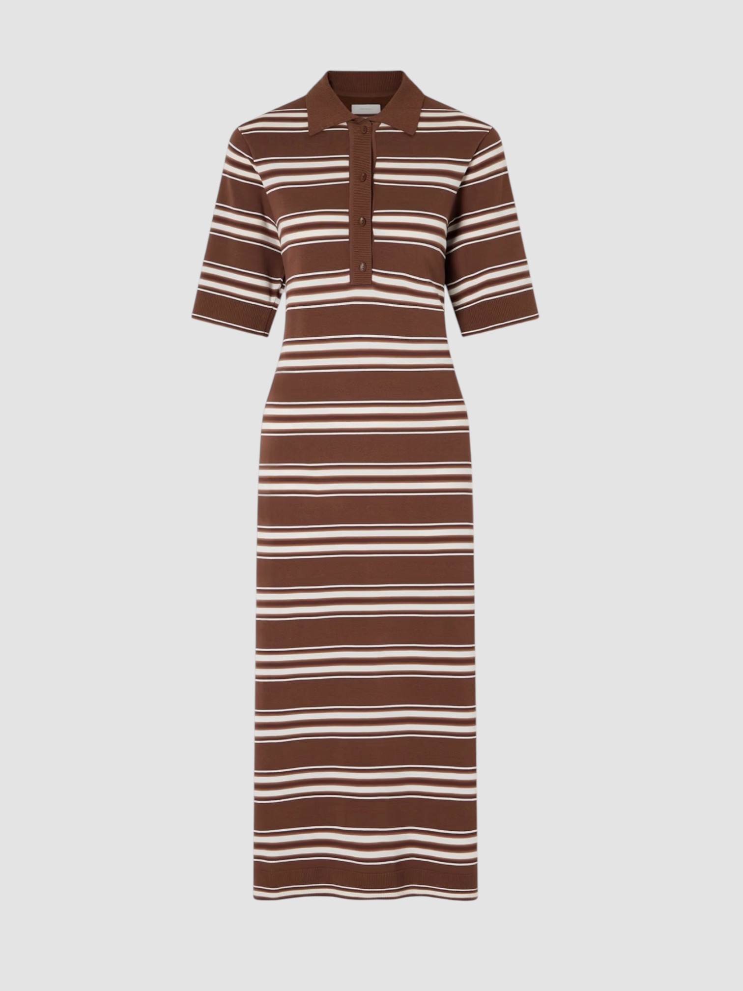 Faithfull Santiago Striped Cotton-Blend Midi Dress in brown. Styled by Sharon Lombardo for FDV Concierge.