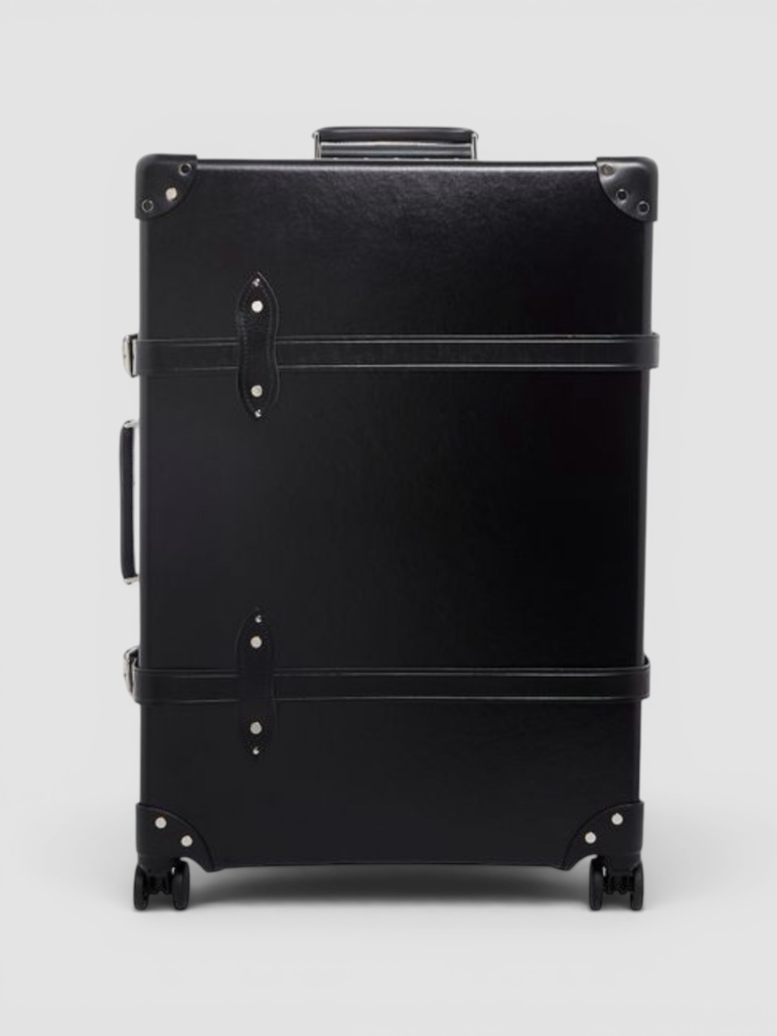 Globe-Trotter Centenary Large Check-In Suitcase in black chrome.