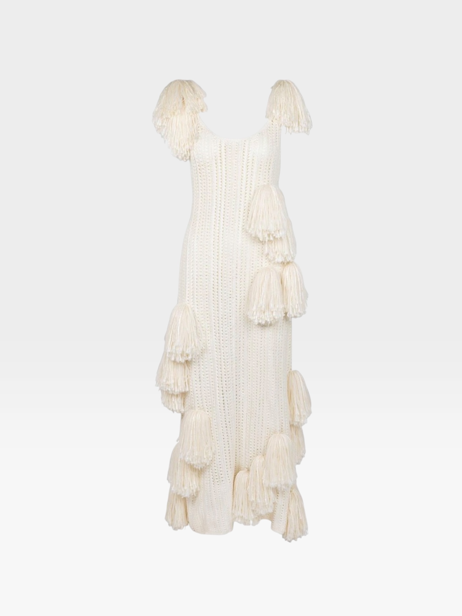 HEIRLOME Pom Pom Silk Maxi Dress in ivory. Styled by Sharon Lombardo for FDV Concierge.
