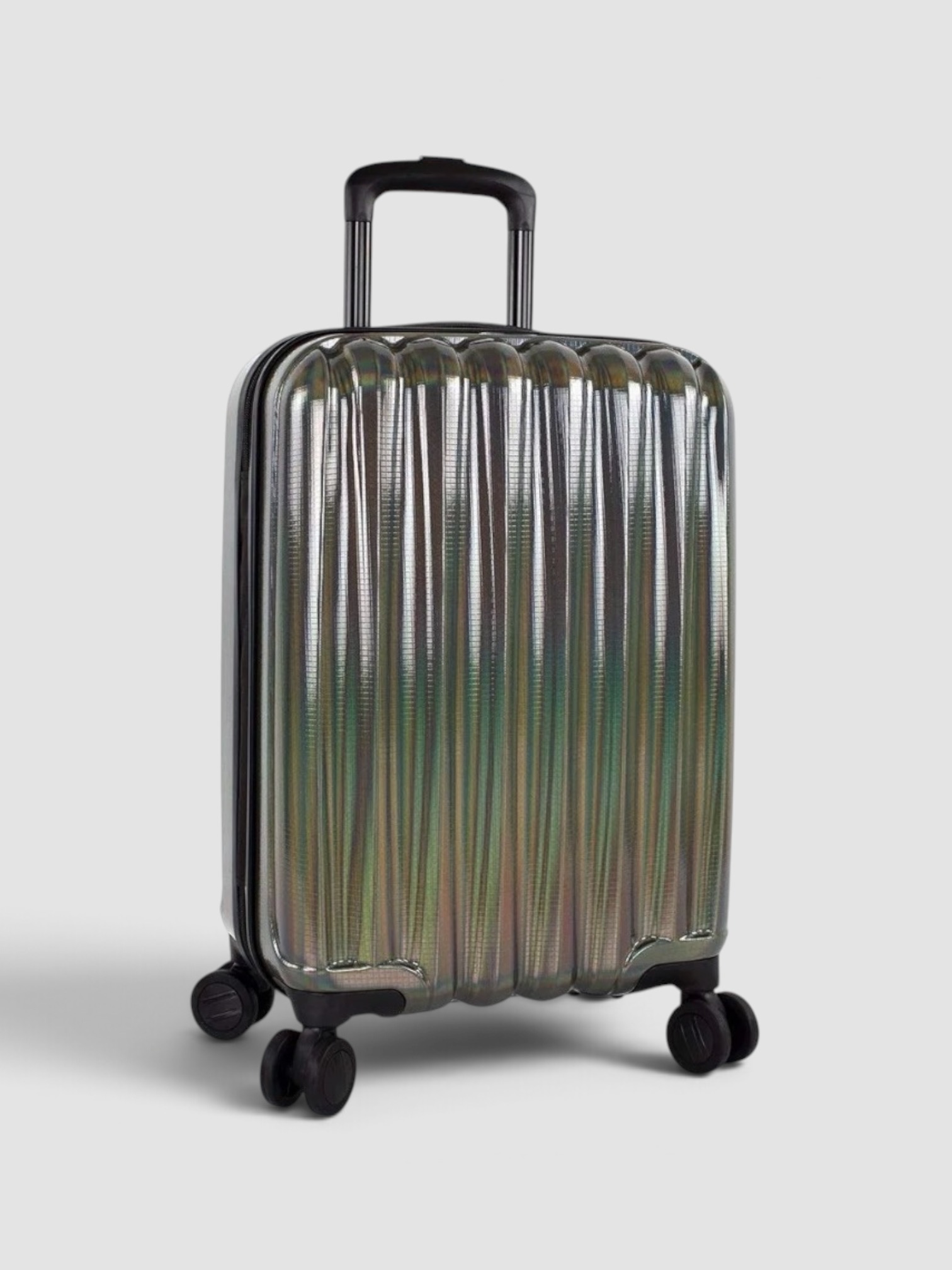 Heys America Astro Iridescent Spinner Luggage in charcoal.