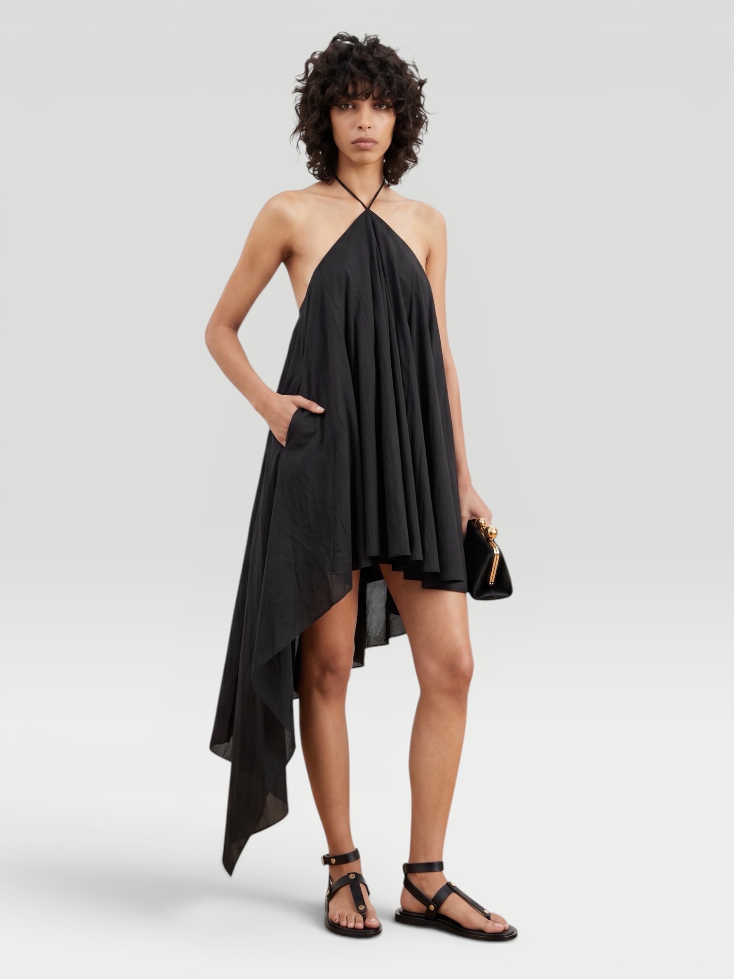 Jacquemus Courte Asymmetric Halterneck Dress in black.
