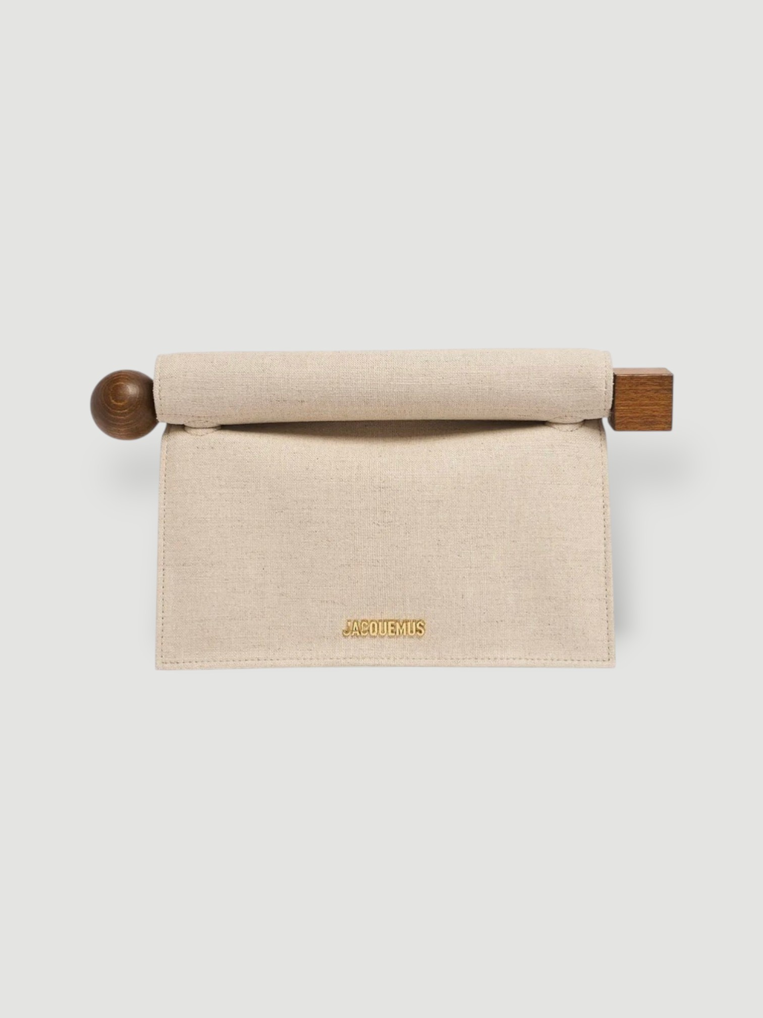 Jacquemus La Rond Carré Linen Clutch in natural, worn with HEIRLOME Monica Dress. Styled by Sharon Lombardo for FDV Concierge.