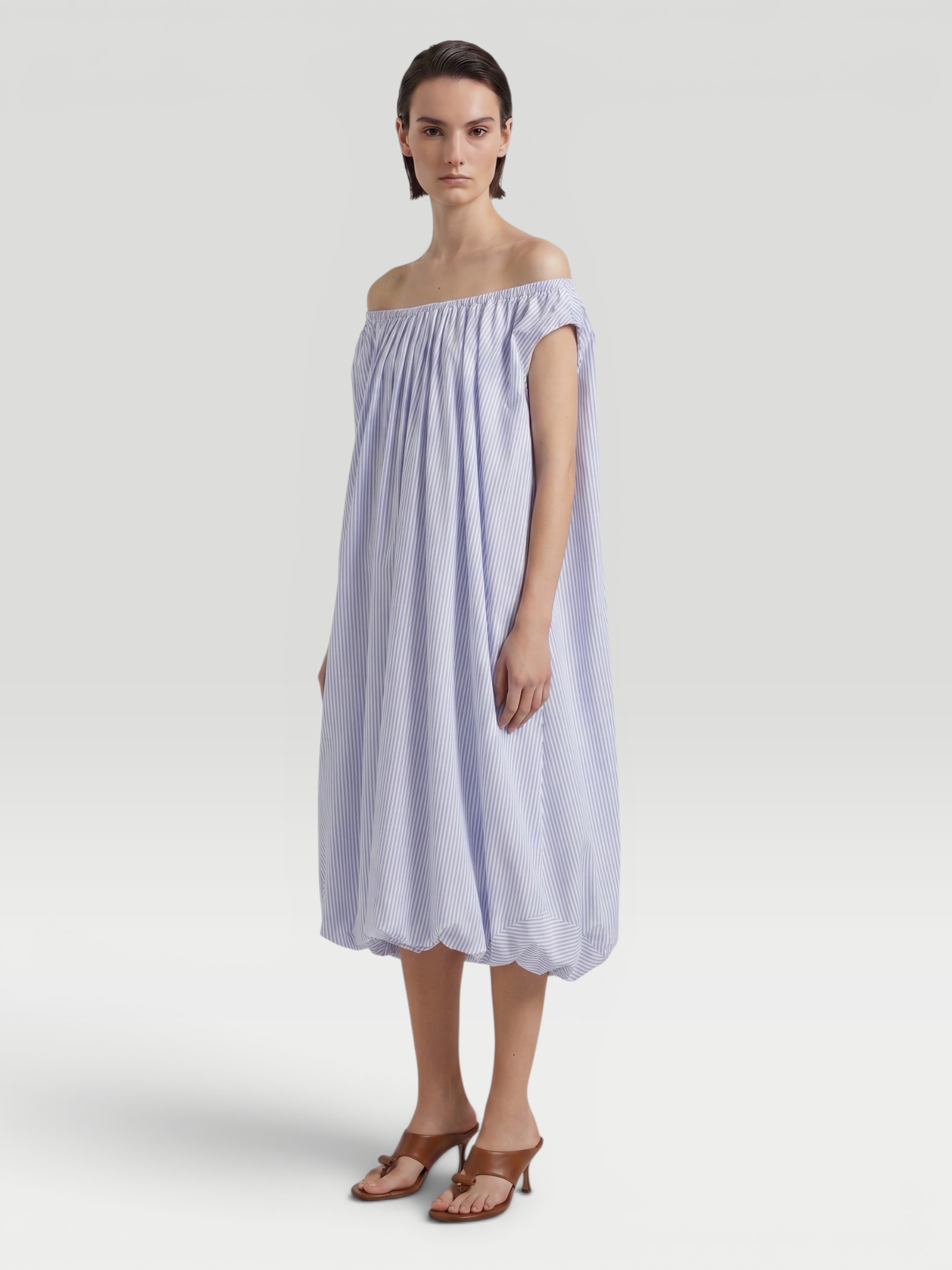 Jacquemus The Lavande Midi Dress in blue / white.