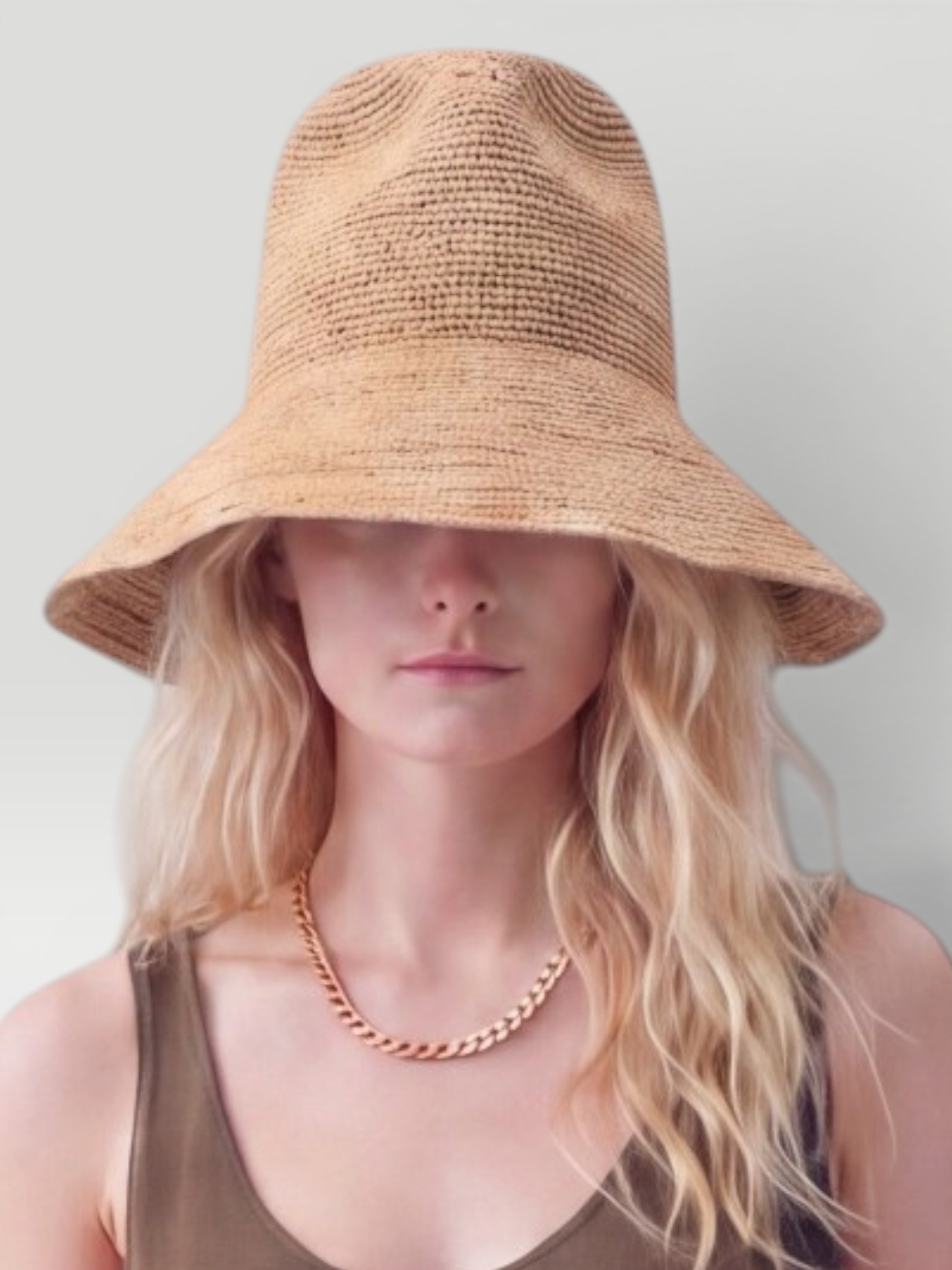 Janessa Leone Waverly Wide Brim Straw Hat in sand. Styled by Sharon Lombardo for FDV Concierge.