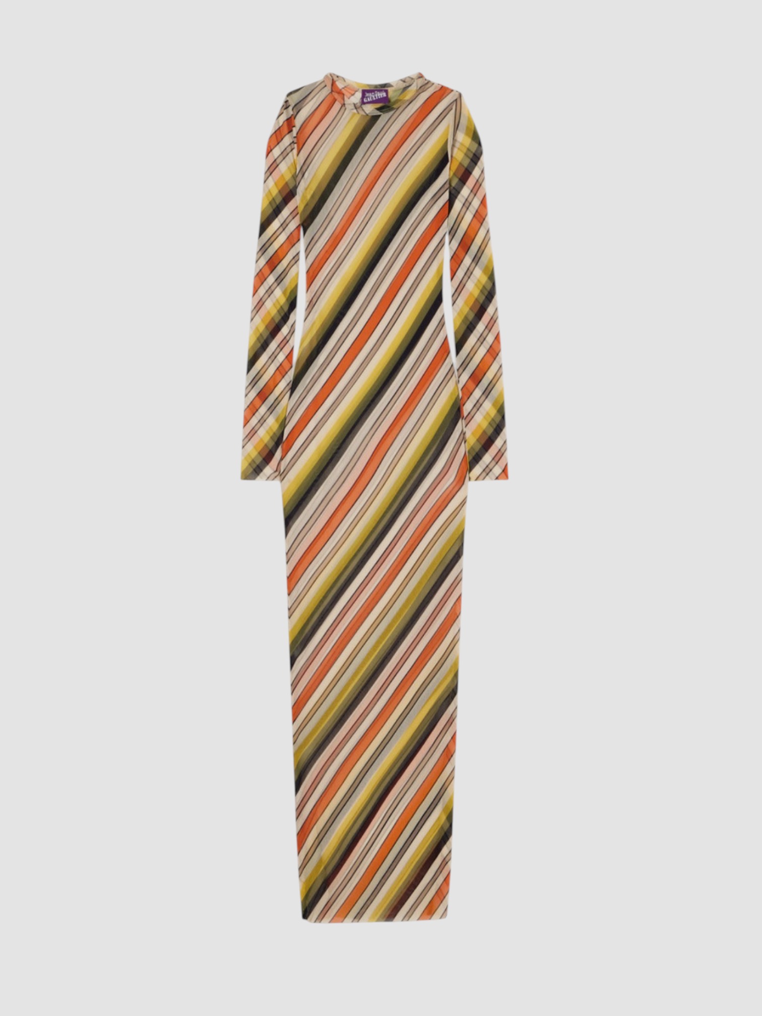 Jean Paul Gaultier Retro Stripe Mesh Maxi Dress. Styled by Sharon Lombardo for FDV Concierge.