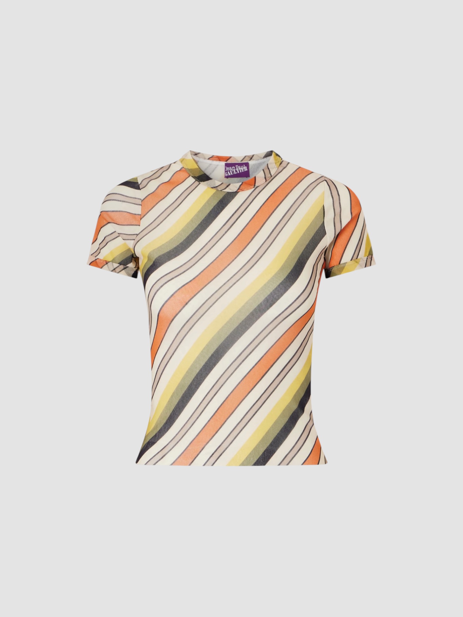 Jean Paul Gaultier Retro Stripe Printed Mesh Top. Styled by Sharon Lombardo for FDV Concierge.