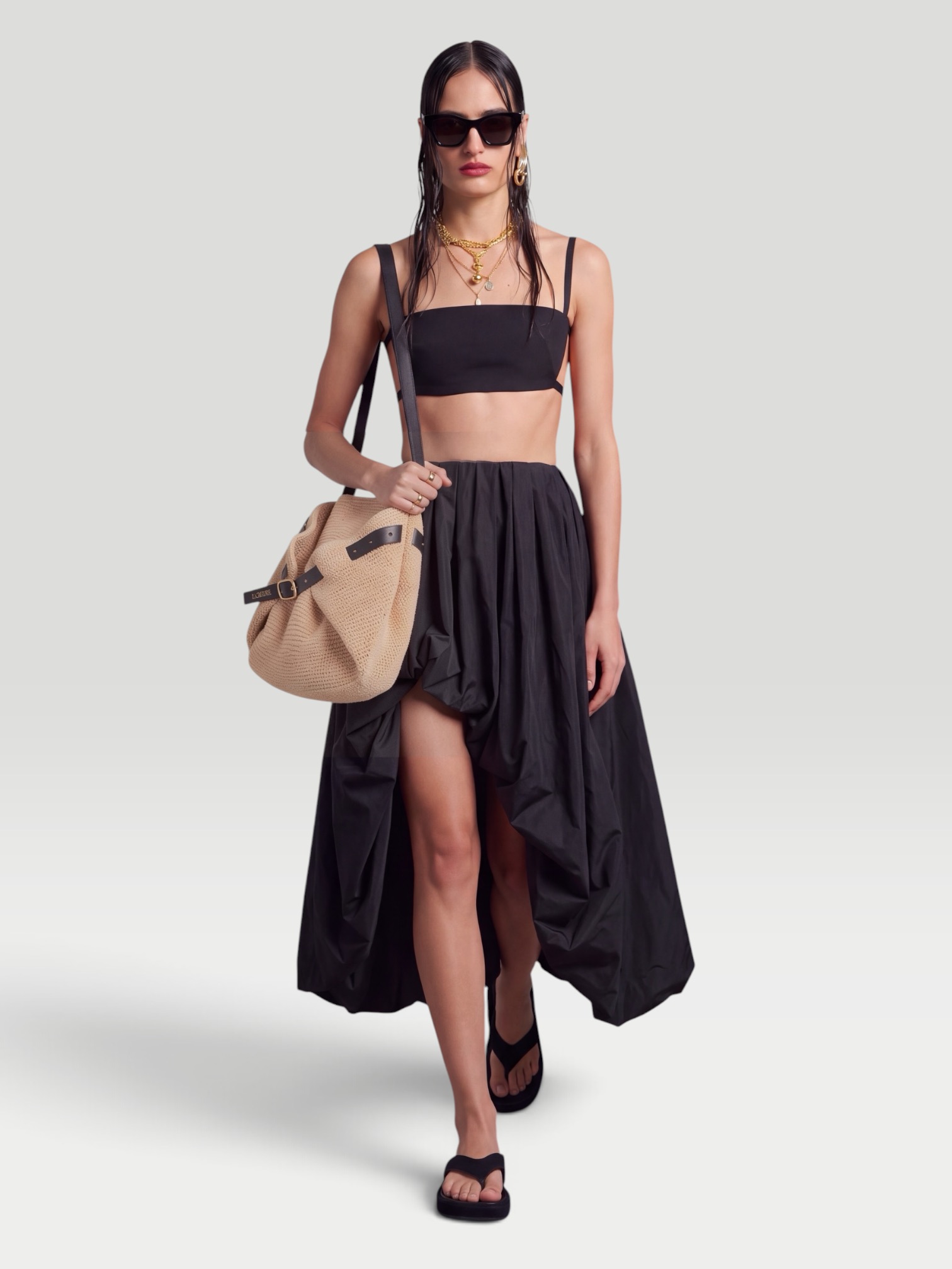 Jil Sander Asymmetric Midi Skirt in black. Styled by Sharon Lombardo for FDV Concierge.