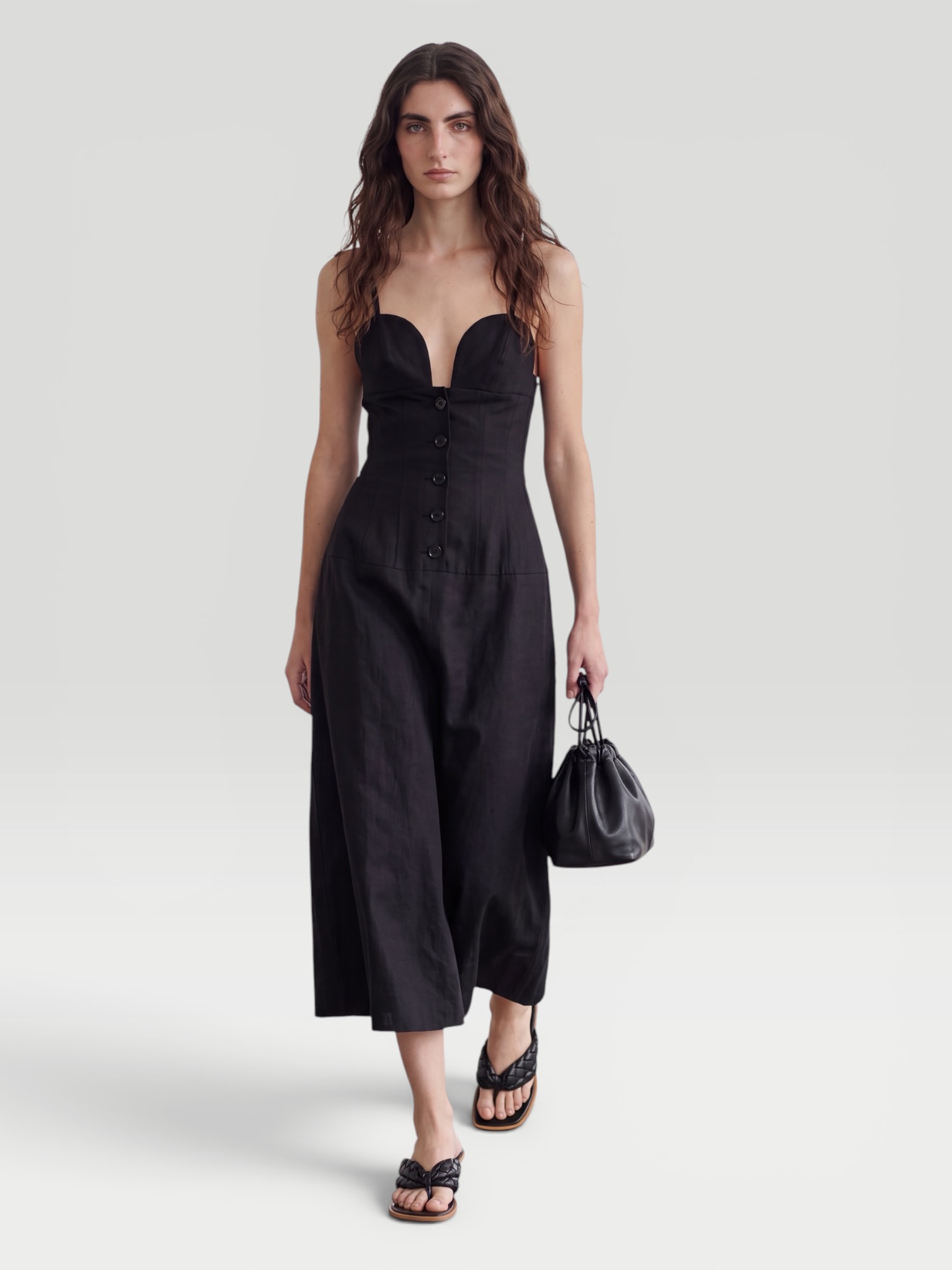 Jil Sander Cotton Poplin Midi Dress in black. Styled by Sharon Lombardo for FDV Concierge.