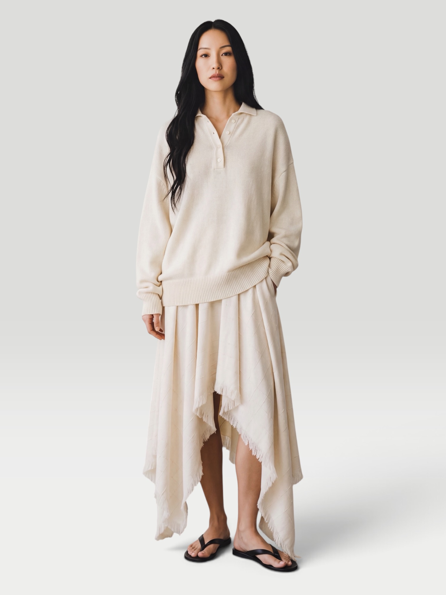 Kallmeyer Chessy Polo in Cotton Wool in ivory. Styled by Sharon Lombardo for FDV Concierge.