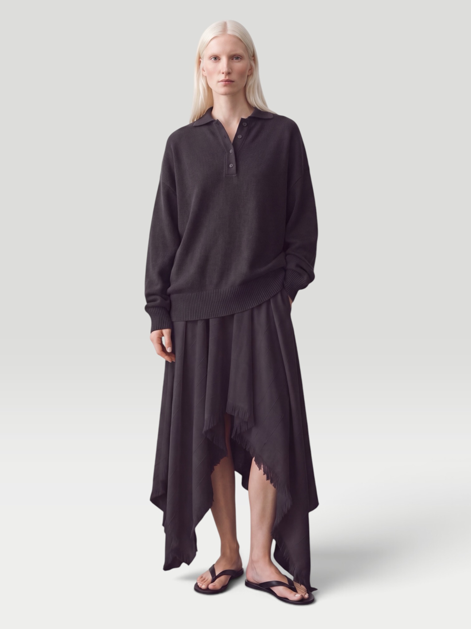 Kallmeyer Felicity Cascade Skirt in Black Tropical Wool in black. Styled by Sharon Lombardo for FDV Concierge.