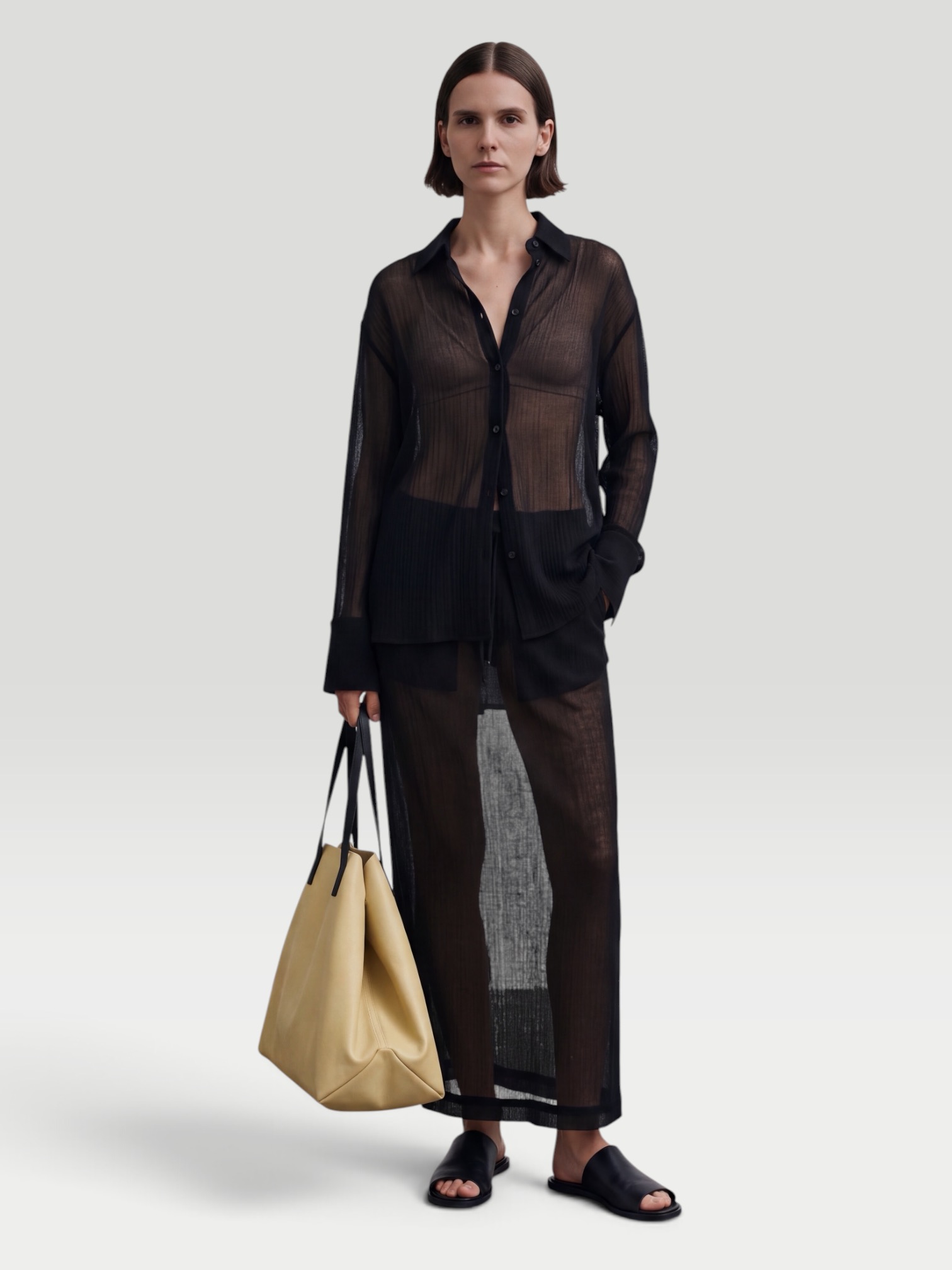 Kallmeyer Regina Drawstring Skirt in Wool Gauze in black. Styled by Sharon Lombardo for FDV Concierge.