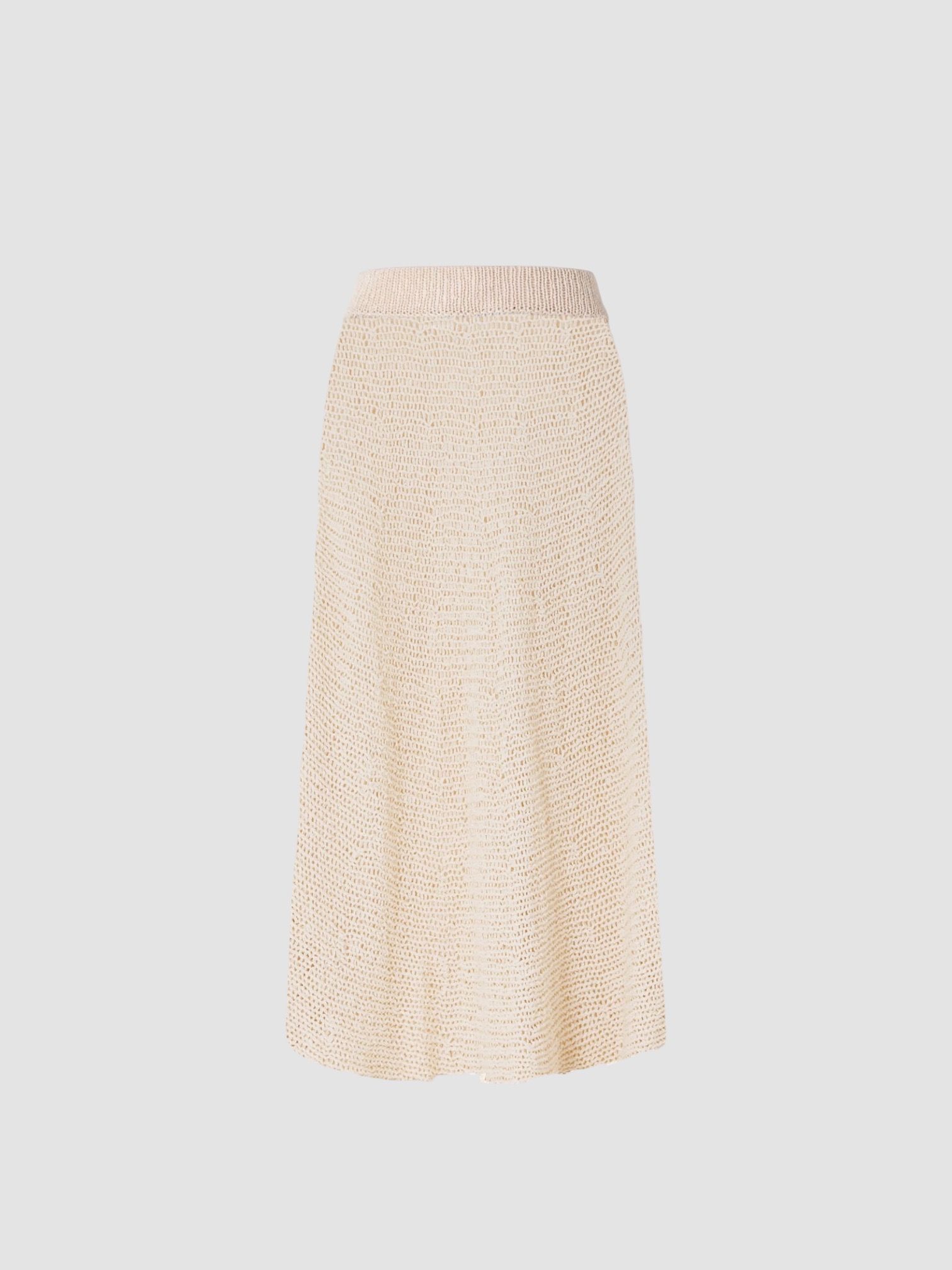 Khaite Inaya Crocheted Cotton and Silk-Blend Midi Skirt in ivory. Styled by Sharon Lombardo for FDV Concierge.