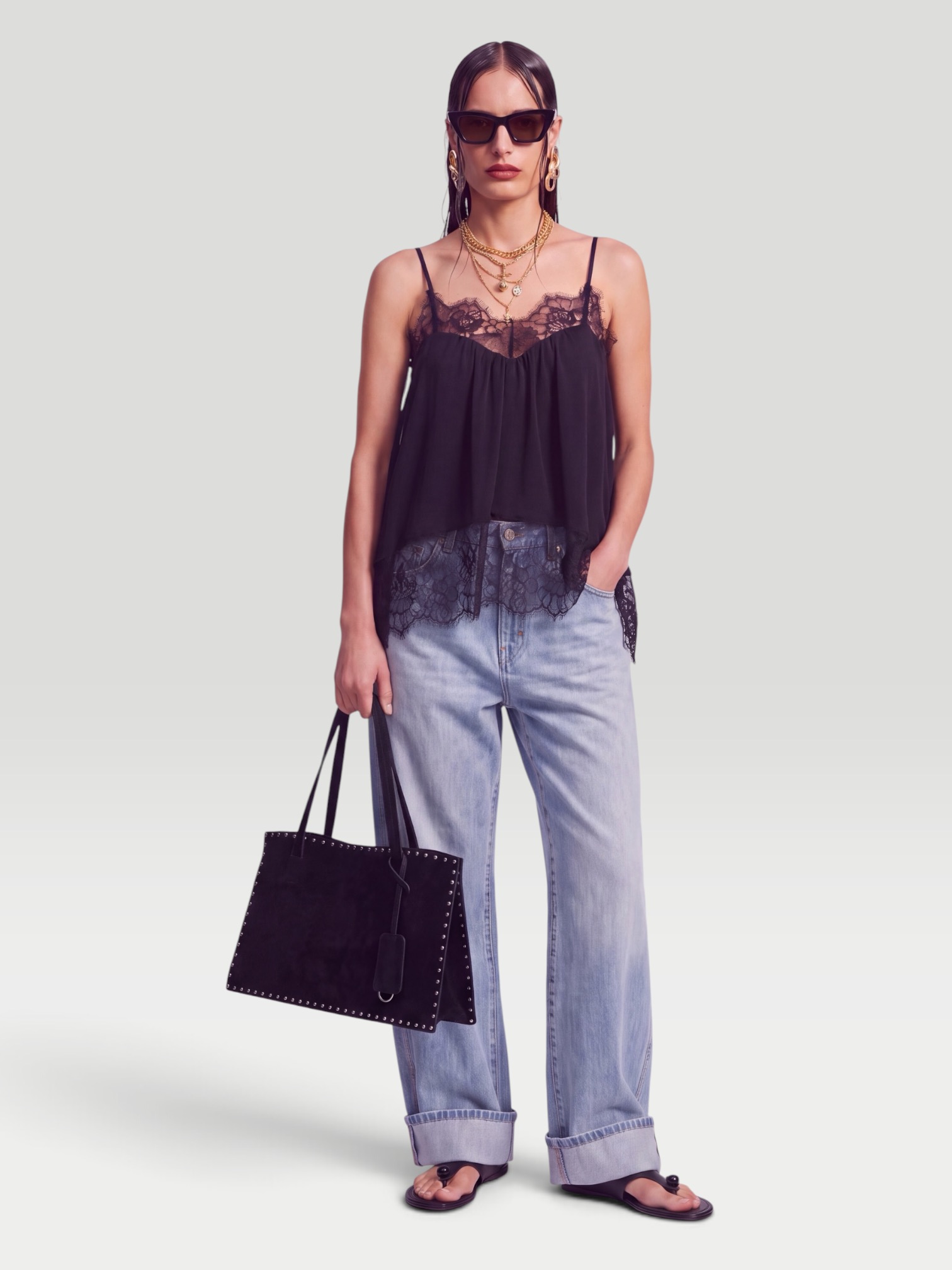 Khaite Karo Mid-Waist Wide-Leg Jeans in light denim. Styled by Sharon Lombardo for FDV Concierge.