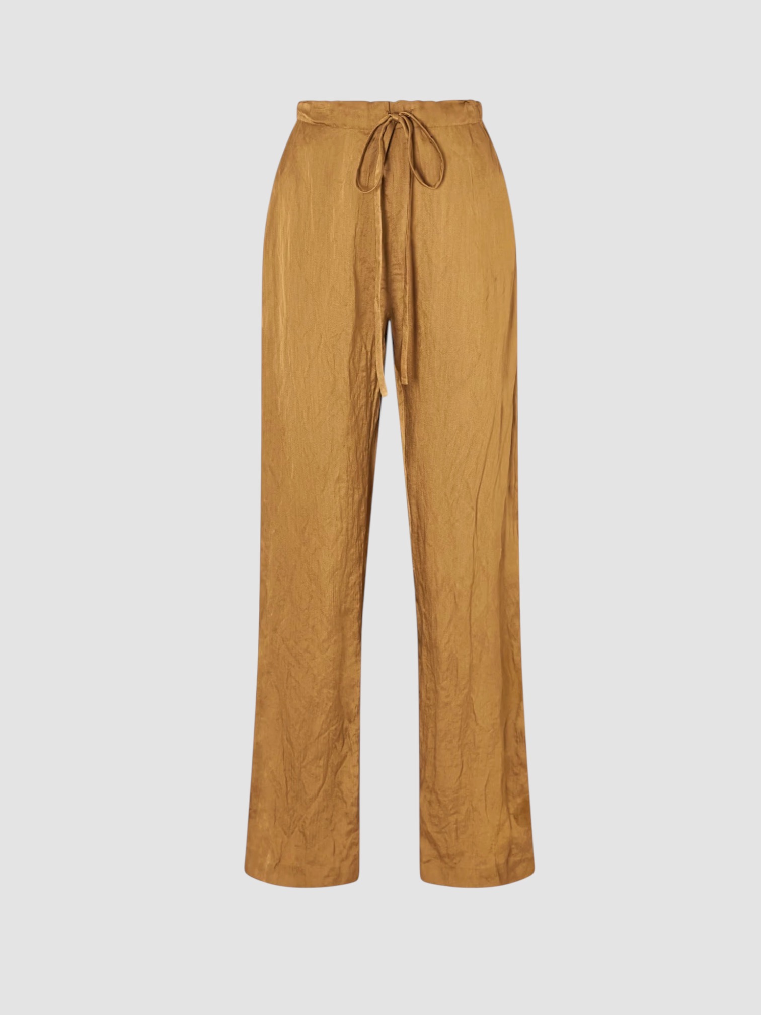 Khaite Rohen Crinkled-Voile Pants in gold. Styled by Sharon Lombardo for FDV Concierge.