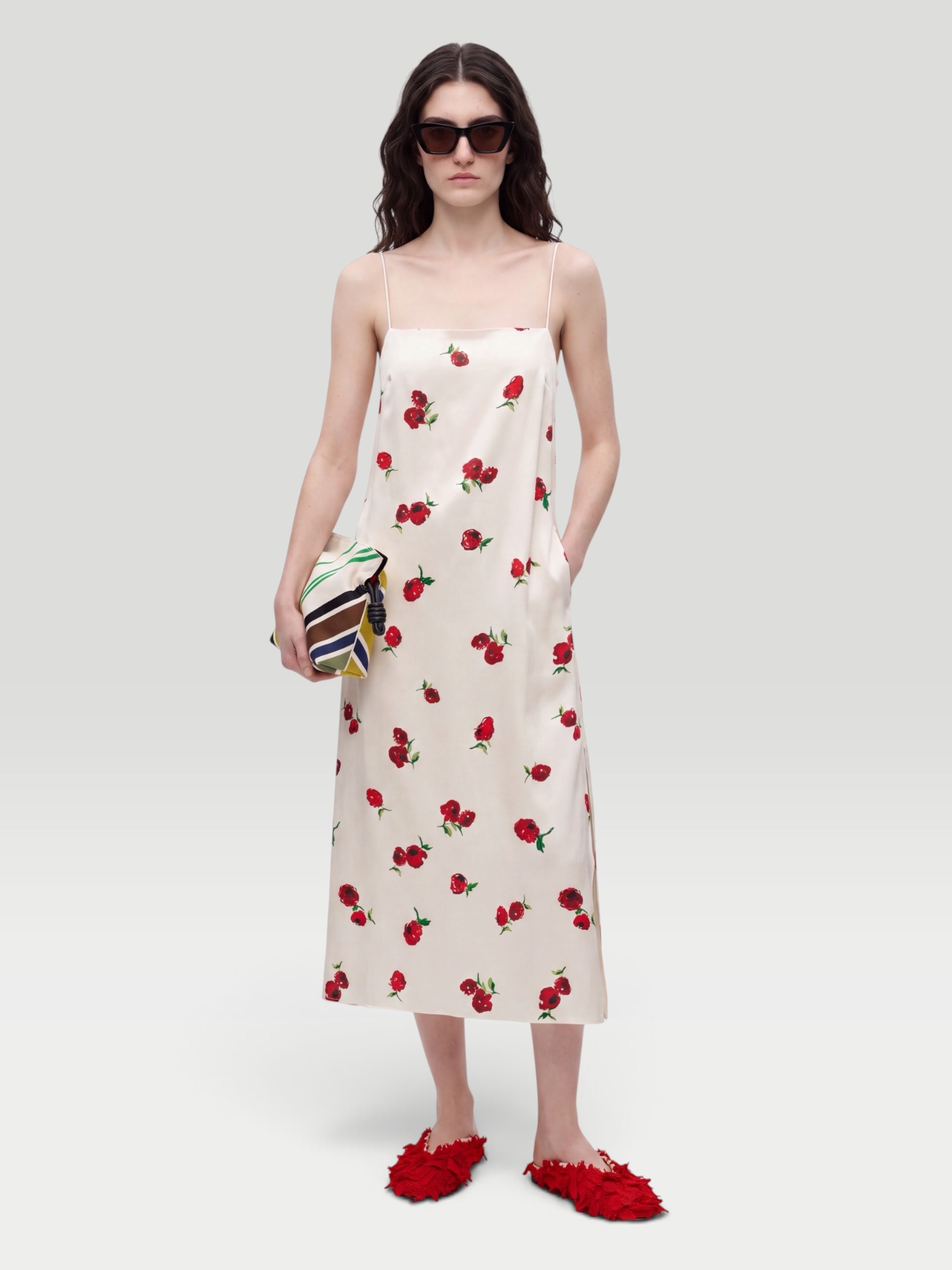 Khaite Sicily Printed Twill Slip Dress in white. Styled by Sharon Lombardo for FDV Concierge.