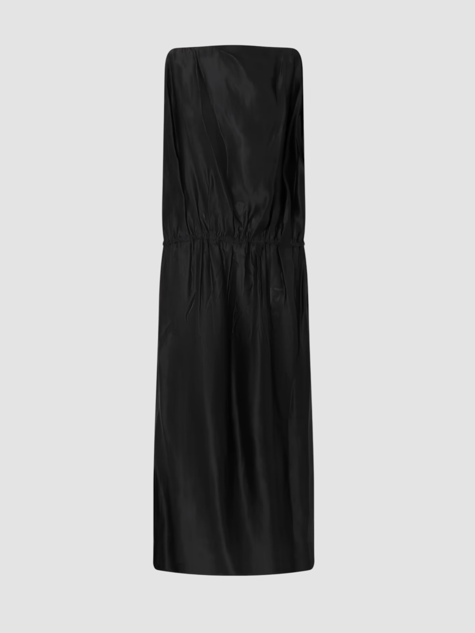 Khaite Tia Satin-Twill Midi Dress in black. Styled by Sharon Lombardo for FDV Concierge.