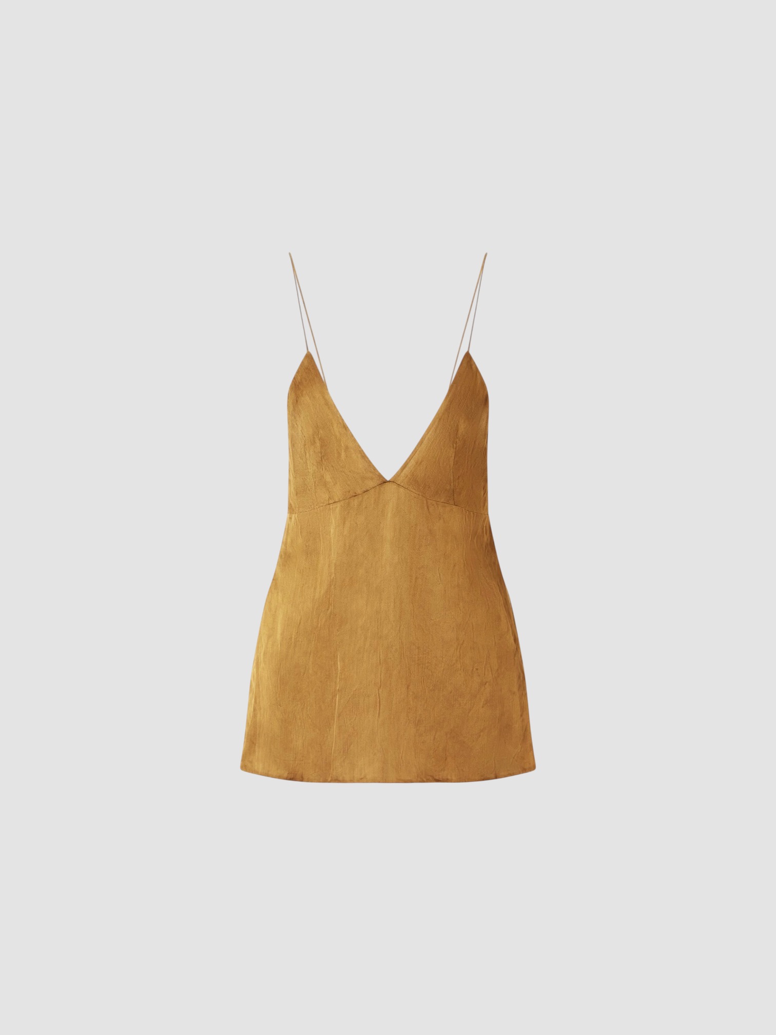 Khaite Timy Crinkled-Voile Camisole in gold. Styled by Sharon Lombardo for FDV Concierge.