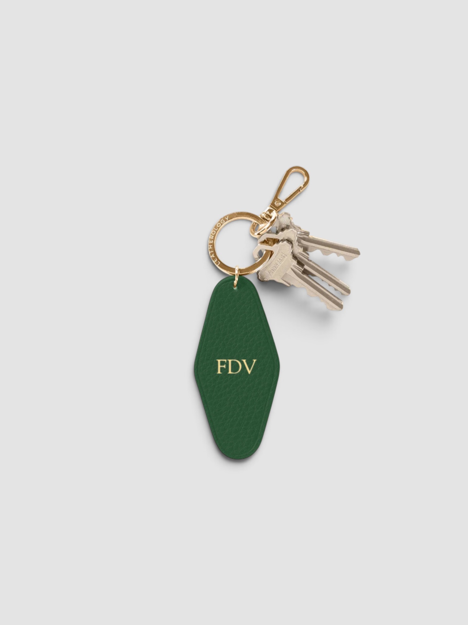 Leatherology Hotel Keychain in green.