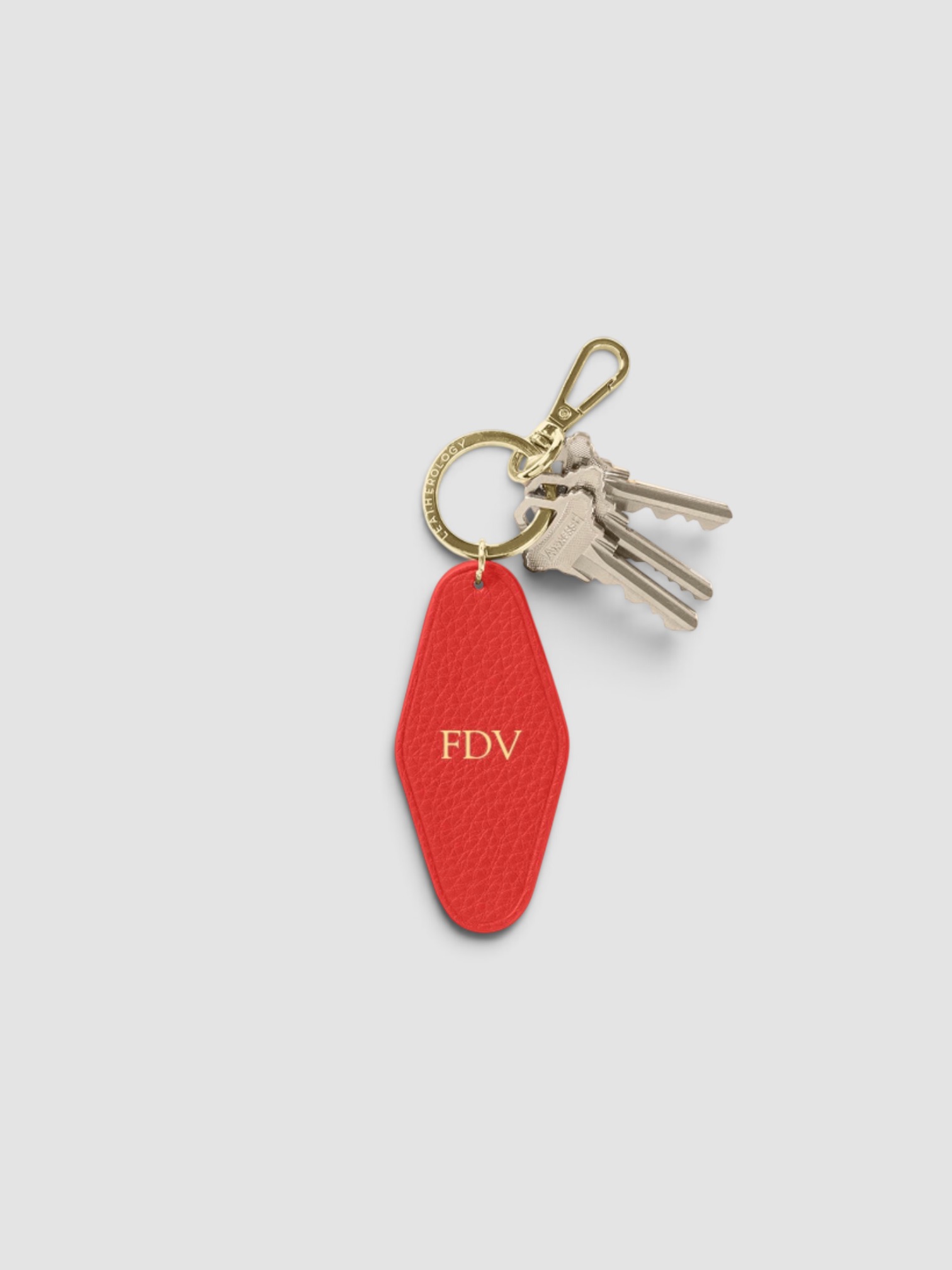 Leatherology Hotel Keychain in red.