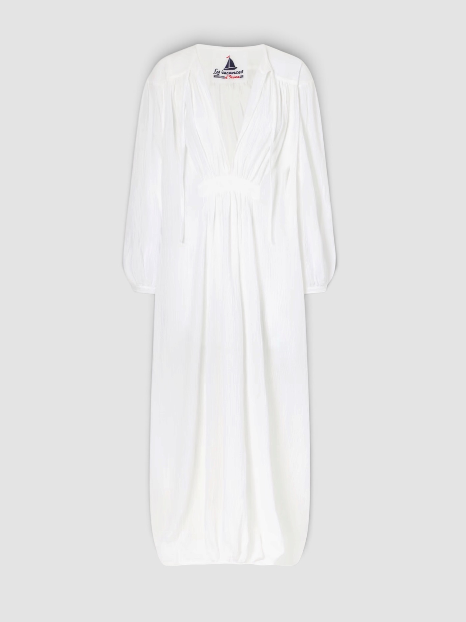 Les Vacances d'Irina Hazy Cotton Maxi Dress in white. Styled by Sharon Lombardo for FDV Concierge.
