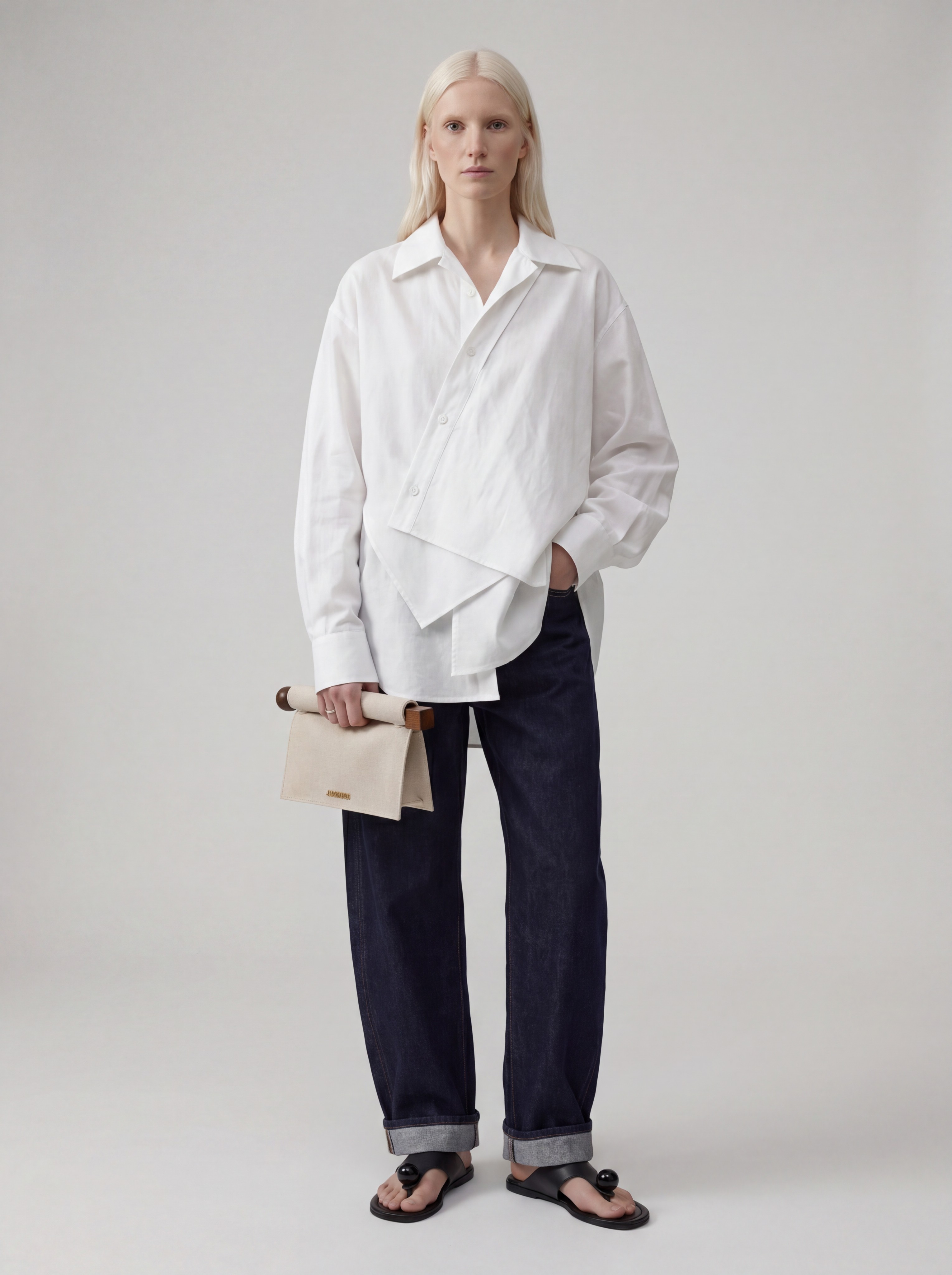 Loewe Asymmetric Button Front Shirt in white.