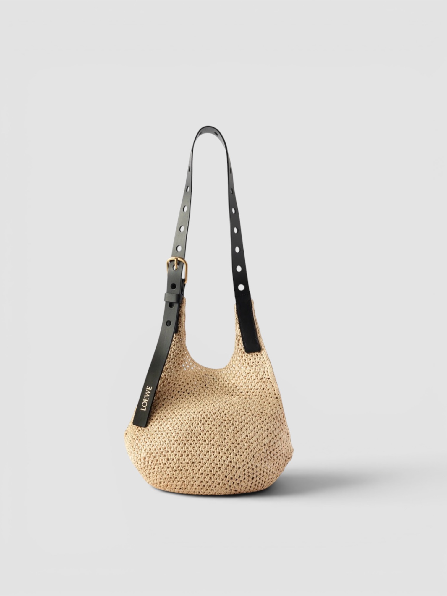 Loewe Paula's Ibiza Leather-Trimmed Woven Raffia Tote Bag in natural, worn with Totême Striped Shirtdress. Styled by Sharon Lombardo for FDV Concierge.