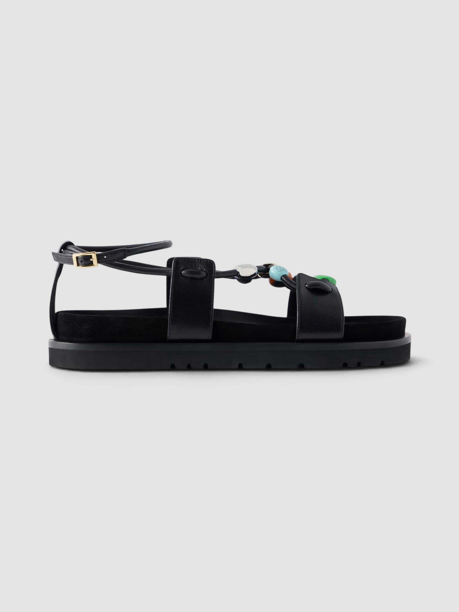 Loewe Paula's Ibiza Pebble Beads Fussbett Suede Sandals in black.